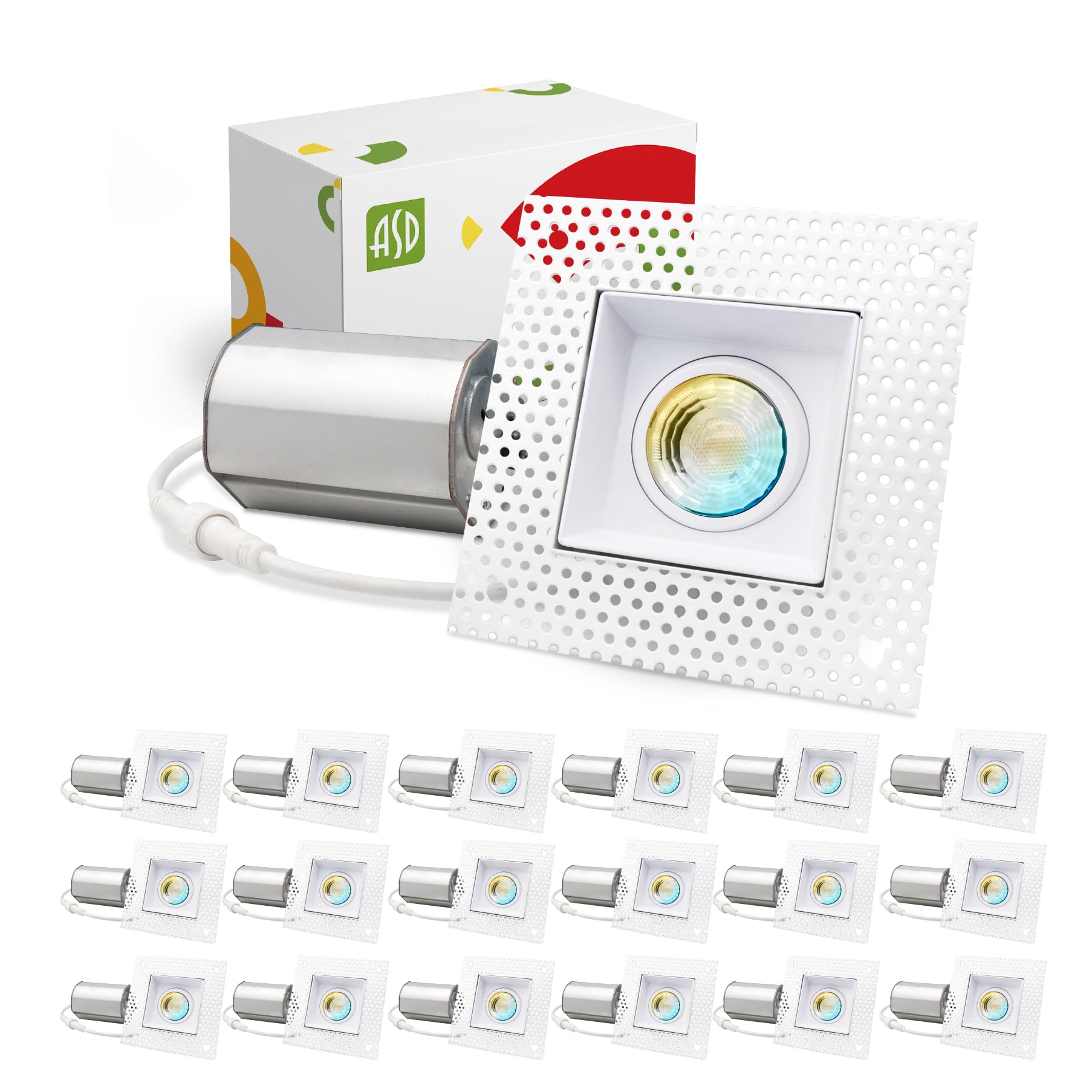 ASD Trimless Gimbal LED Recessed Lighting 8W 120V 2in Square Downlight 5 CCT 2700K-5000K White Model A-CD-TGS