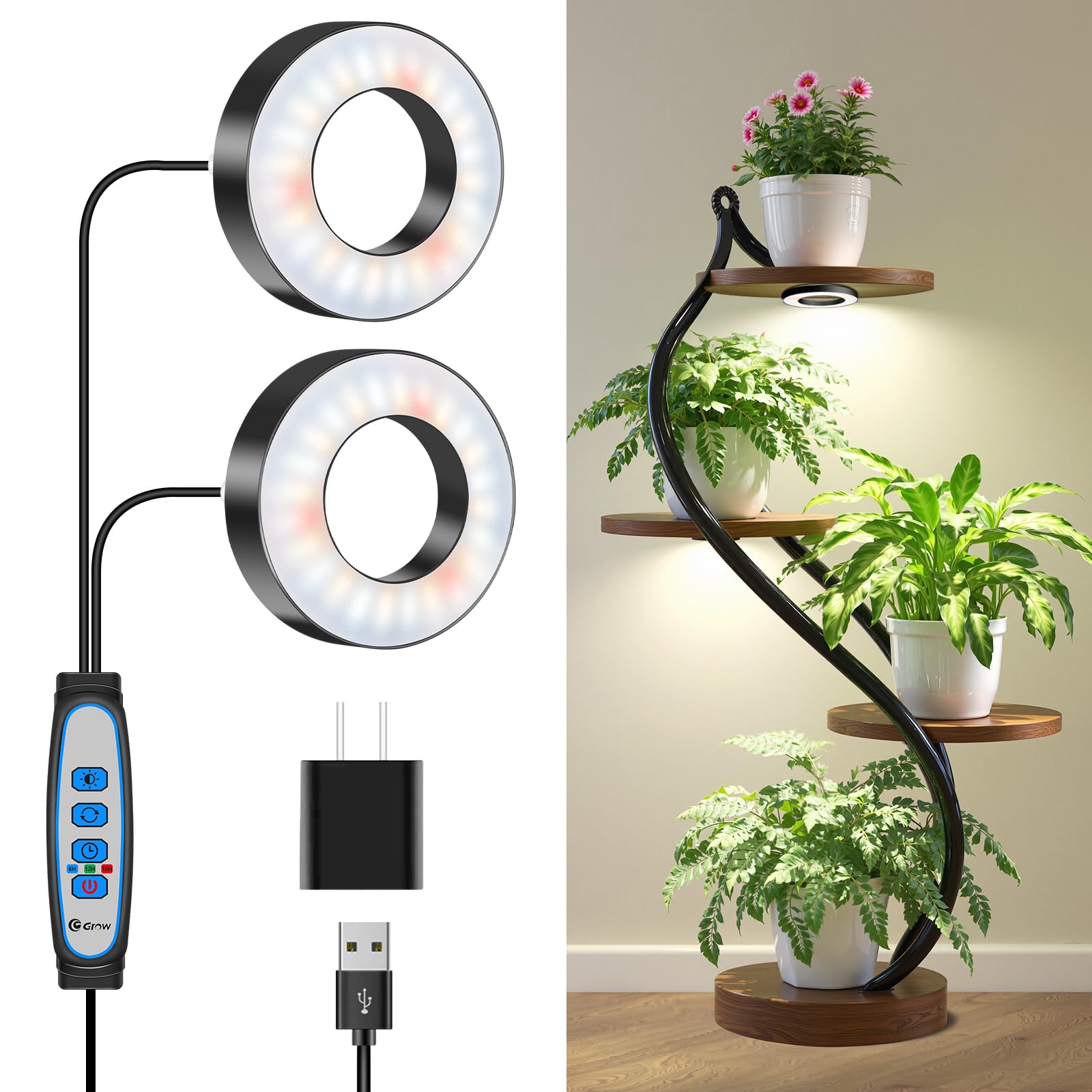 Wiaxulay Grow Lights for Indoor Plants, 96 LEDs Full Spectrum LED Plant Grow Light, 5V/2A Under Cabinet Grow Lamp with Auto Time