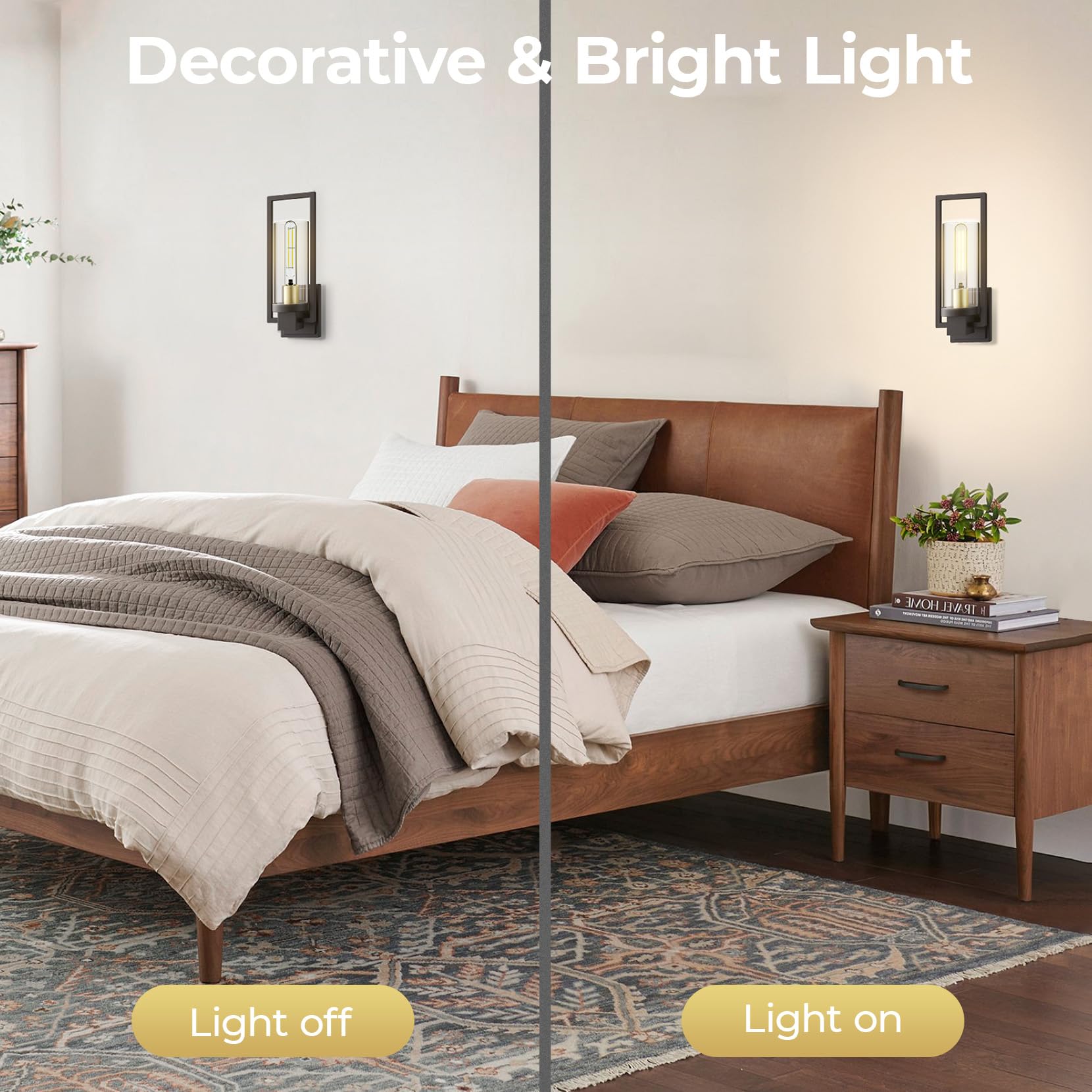 CINOTON Wall Sconces Set of 2, 15" Matte Black & Gold Vintage Light Fixtures, Hardwired AC 120V, Clear Glass for Living Room/Bedroom
