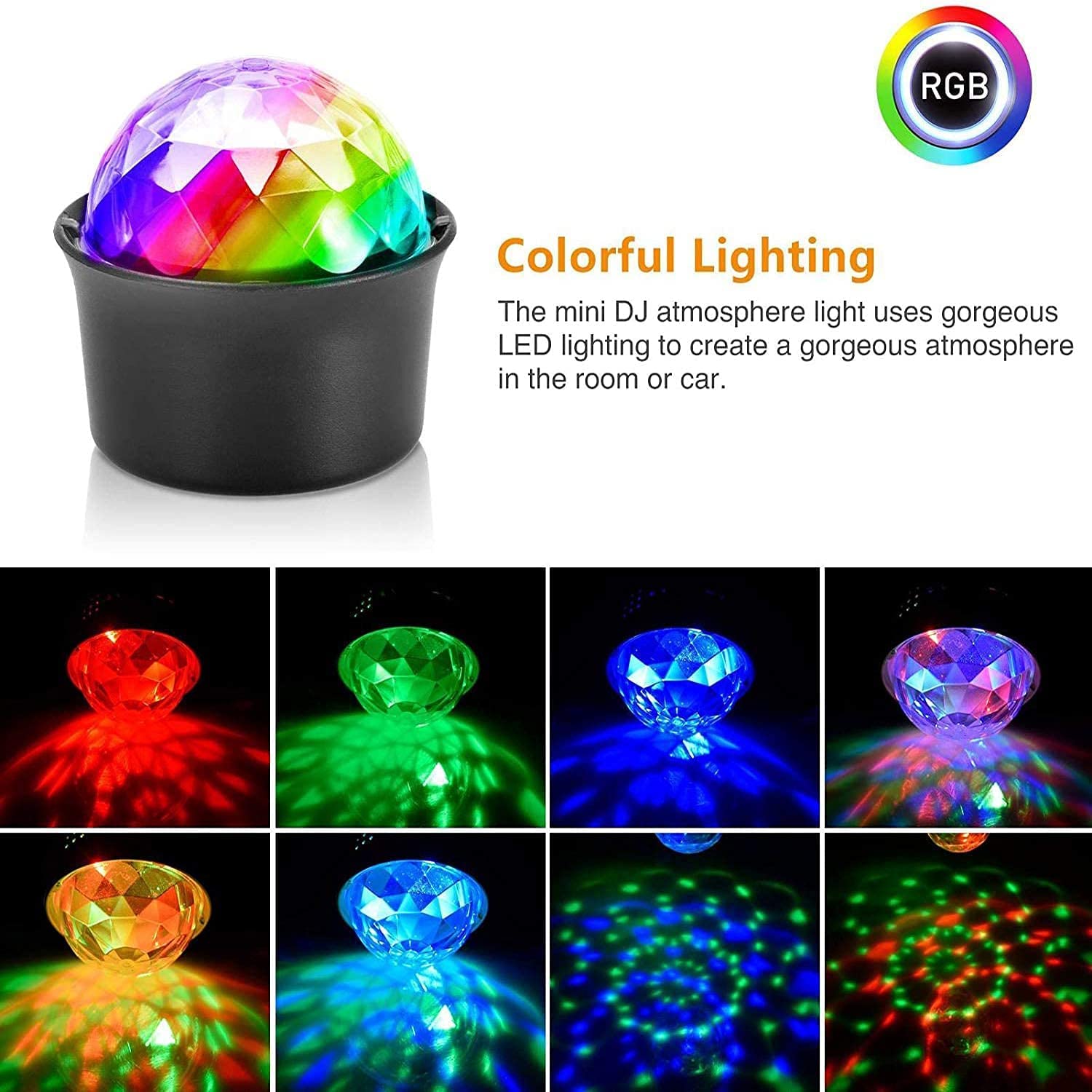 HOVOYNN Mini Disco Ball Lights - 4 Packs, USB Rechargeable, Voice Activated, Multicolor, ABS, Black-4