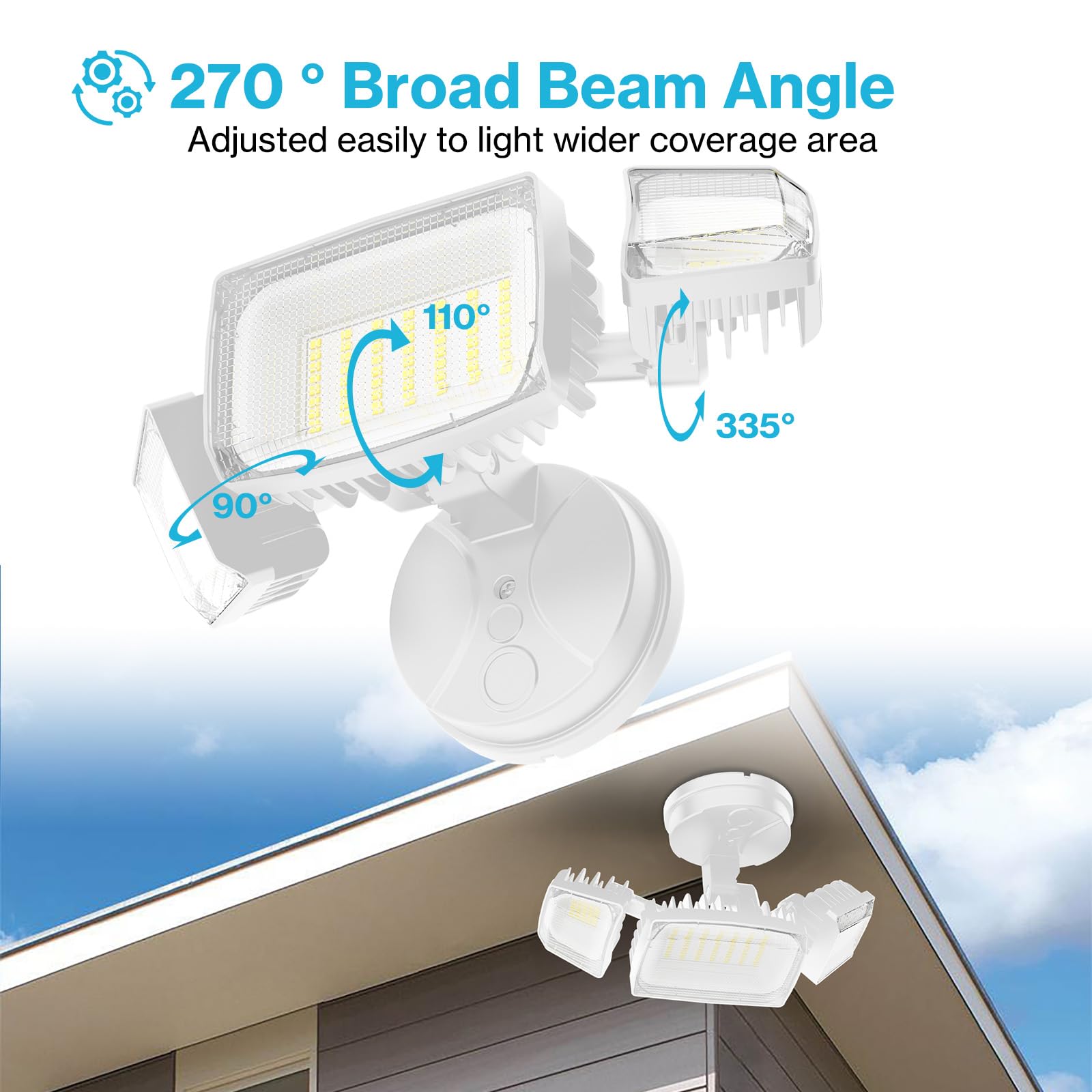 Olafus 55W Led Flood Light, 5500Lm Waterproof Security Light, 3 Adjustable Heads, 6500K, White, Model Bdb50-3