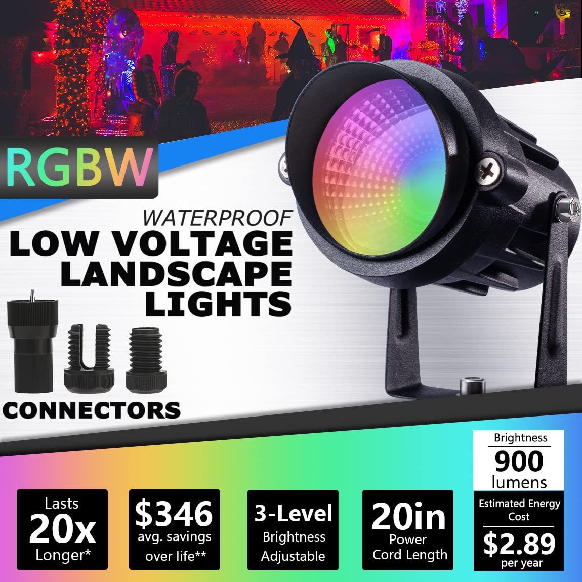 SUNVIE RGBW Low Voltage Landscape Lighting Kit with Transformer and Timer 12W 12-24V Outdoor LED Color Changing Landscape Lights