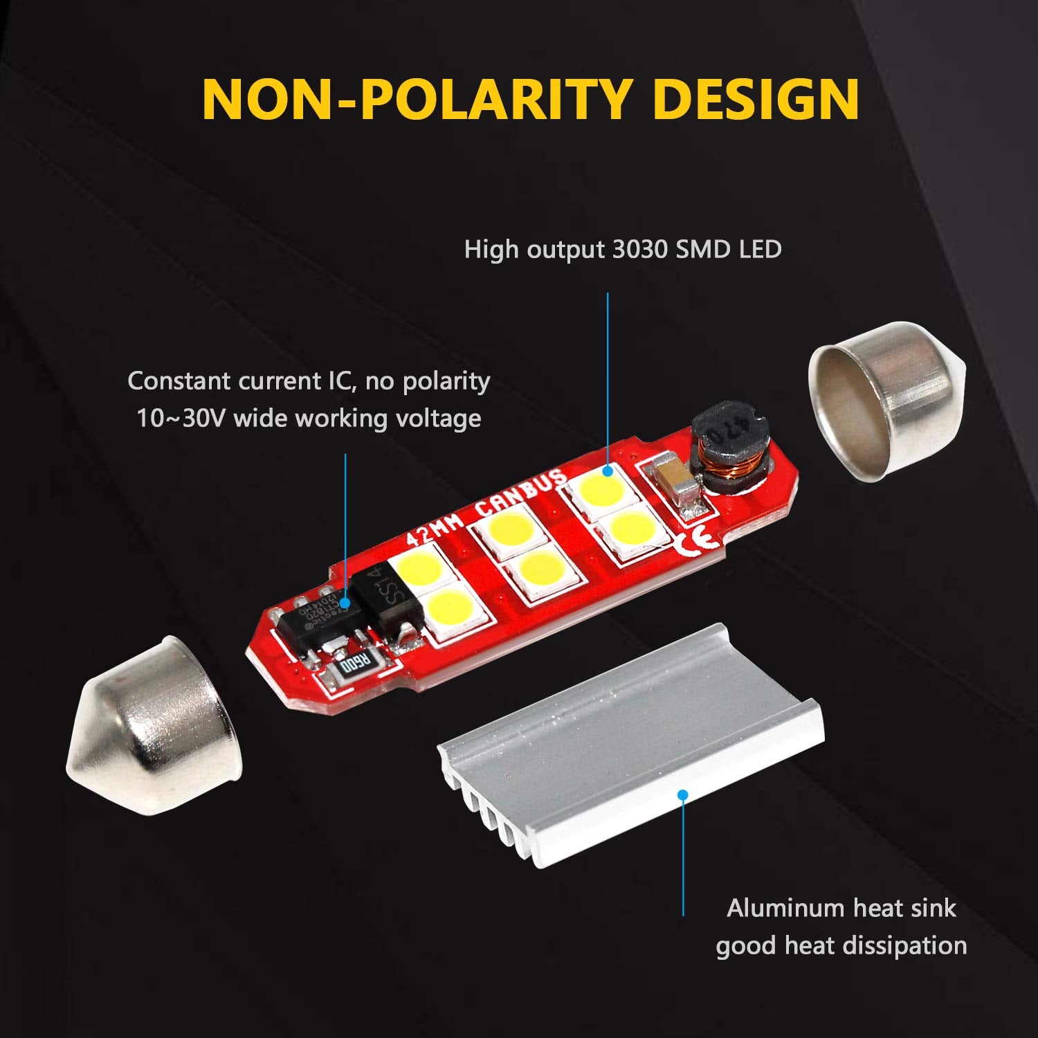 PHINLION 500 Lumens 578 LED Bulb - 41mm/42mm Festoon, 6-SMD, Aluminum, White, 6000K Xenon White,