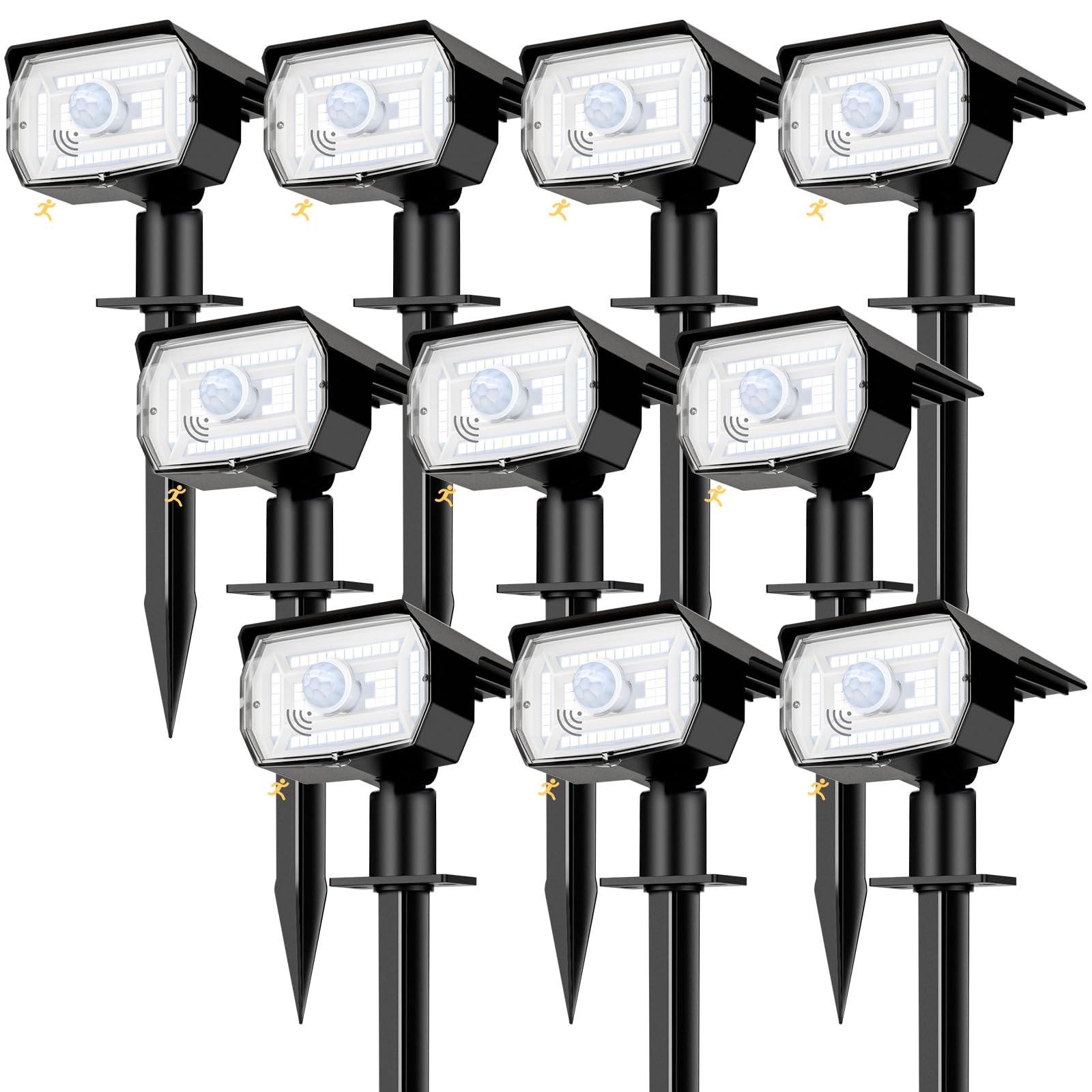 Nipify 10 Pack Solar Lights Outdoor Waterproof, 3 Modes Motion Sensor Spot Lights,Solar Powered Spotlights 2-In-1 Auto On/Off La
