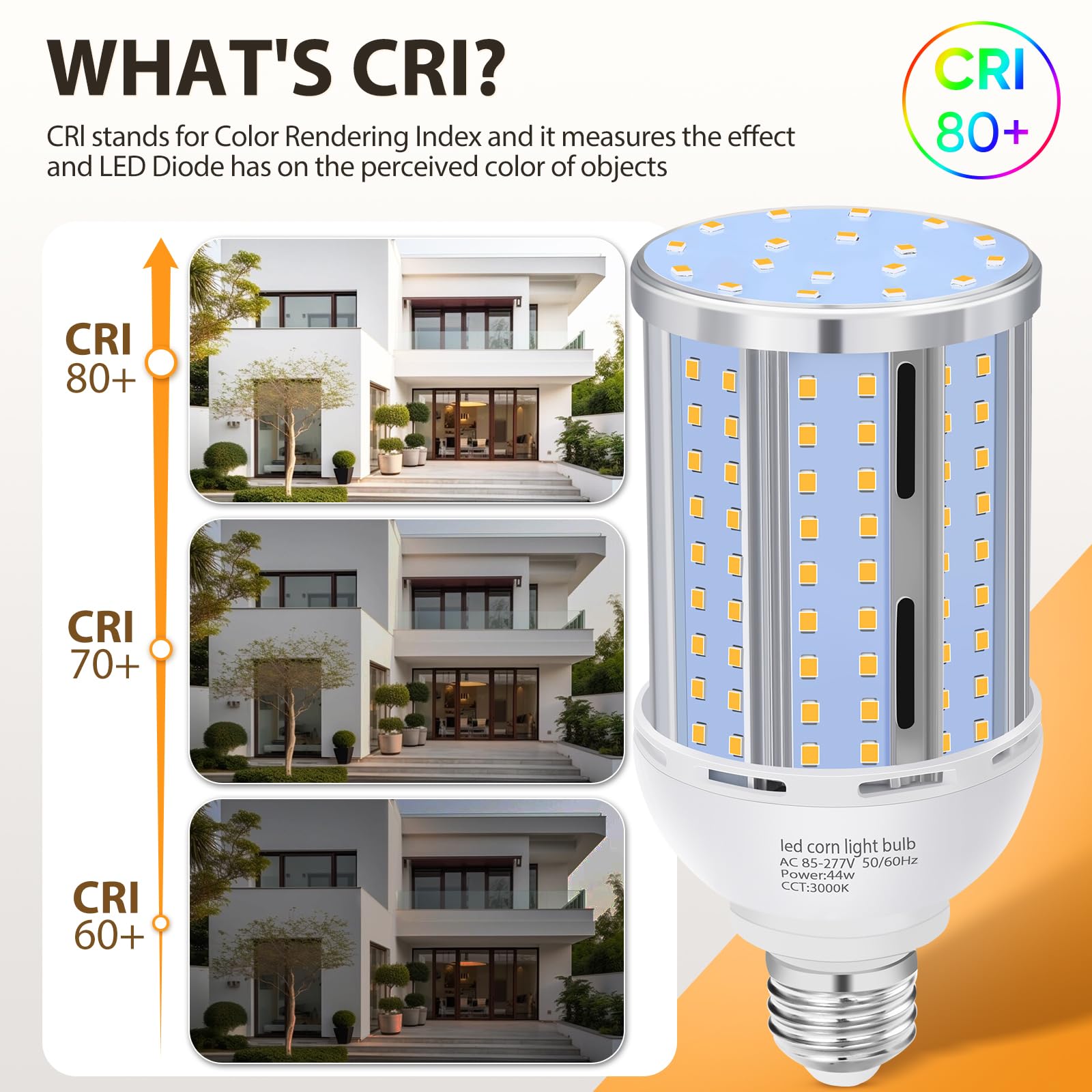 44W Led Corn Light Bulb(2 Pack),Fanless,(390 Watt Equivalent) E26/E39 Medium/Large Mogul Base Led Cob Lamp 3000K Warm White 5,90