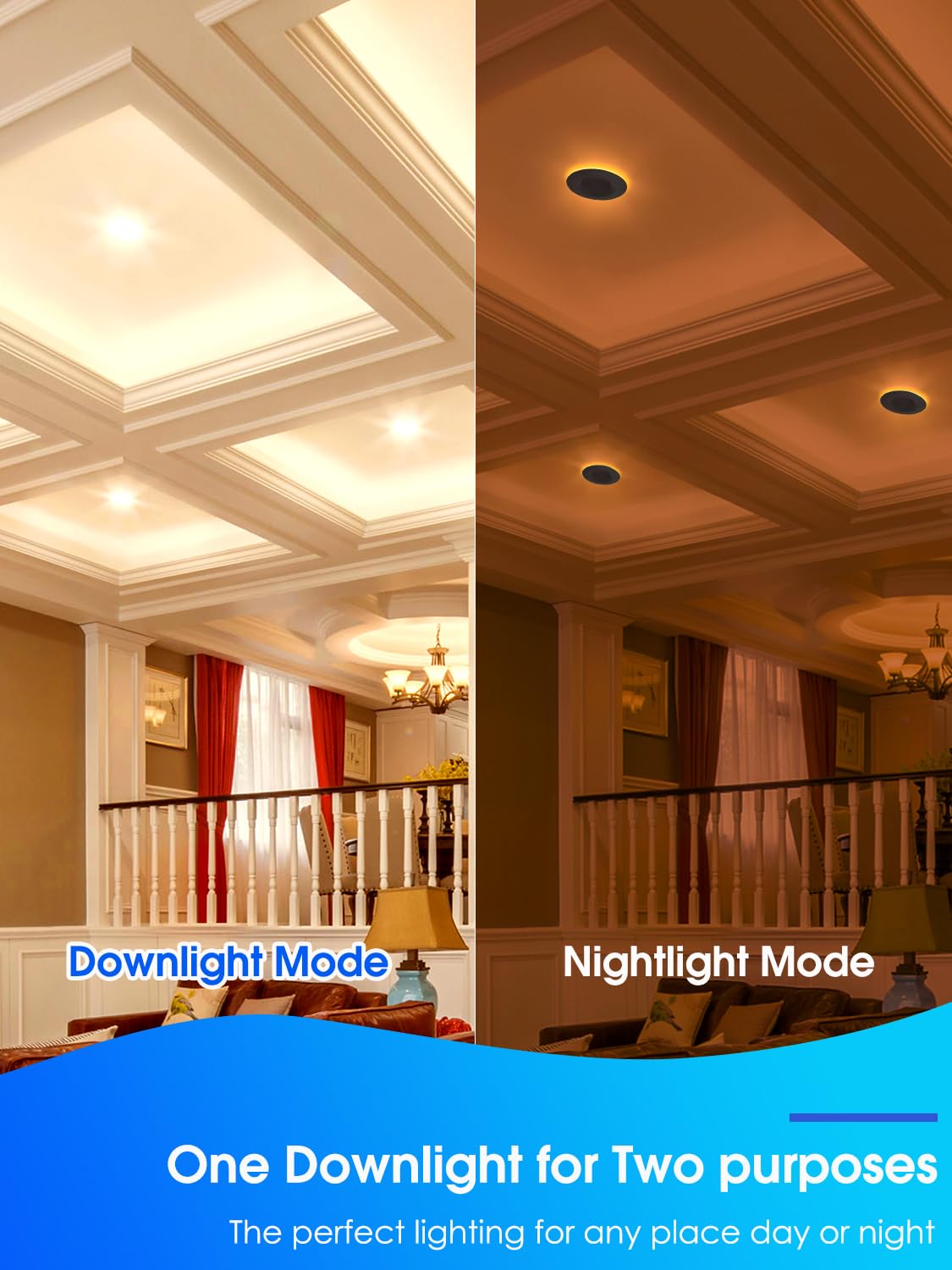 6 Pack 6 Inch Led Recessed Lighting With Night Light, Dimmable Can Lights With Baffle Trim, 9W=85W, Warm White 3000K, 700Lm Retrofit Downlight, Cri 90, Damp Rated, Ic Rated, Etl & Fcc
