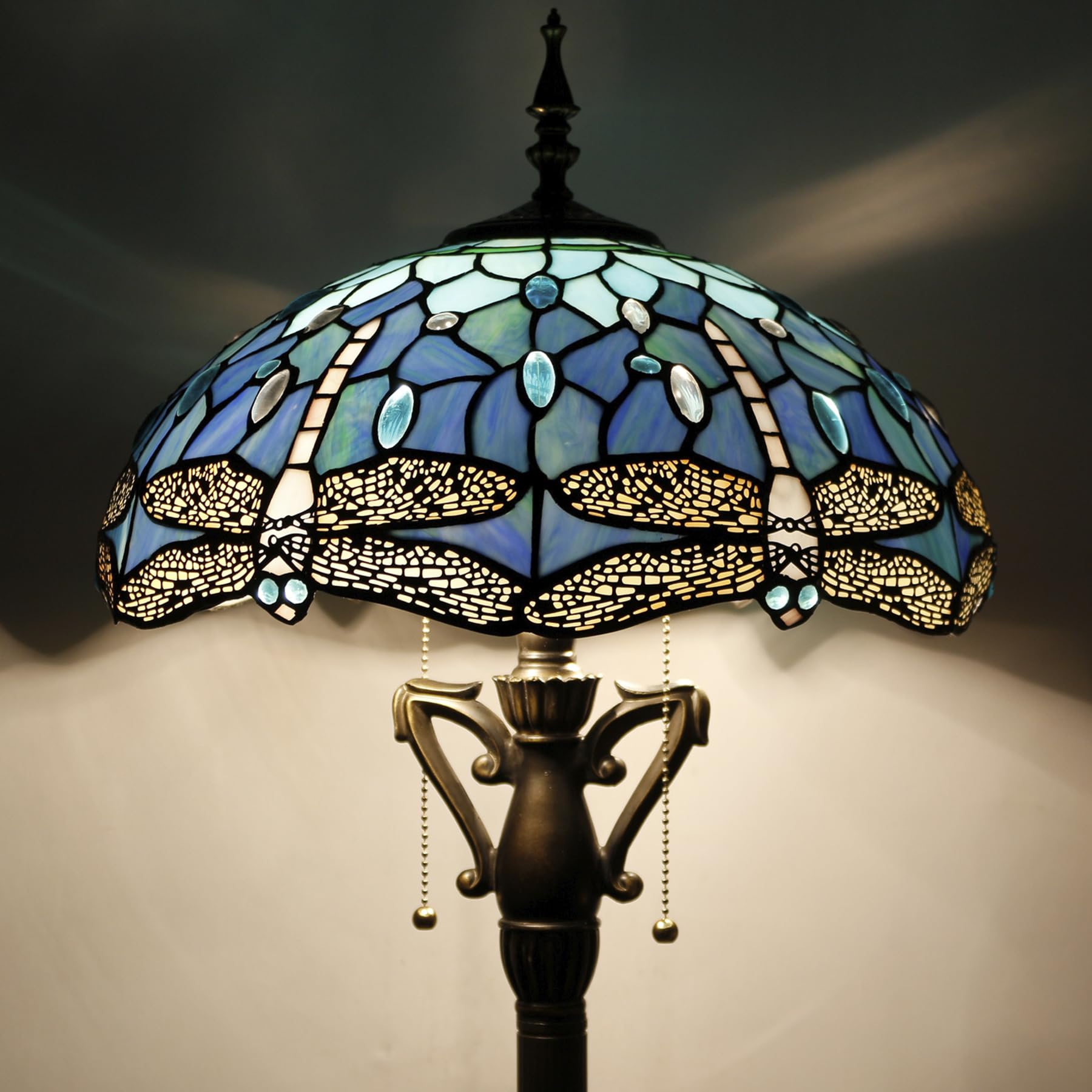 AVIVADIRECT Tiffany Floor Lamp Stained Glass Standing Reading Lamp 16X16X66 Inches Antique Pole Corner Light for Bedroom Living 