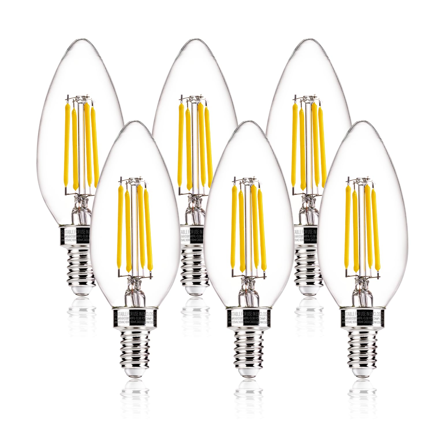 Alampever E12 Candelabra Bulb 40W Equivalent B10 Chandelier Light Bulbs, Dimmable 5000K Daylight, 4W, 450Lm, Cri90, 6Pack