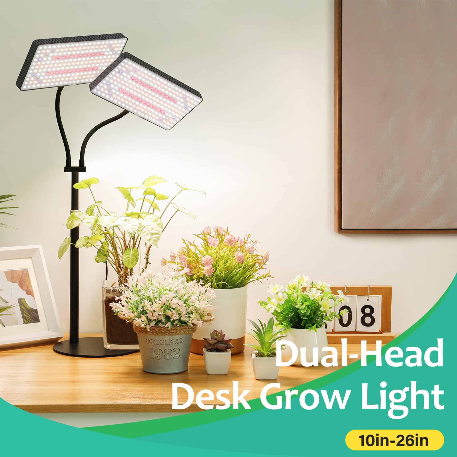 2024 Upgraded Desk Grow Lights For Indoor Plants, Dual-Head 428 Led Tabletop Full Spectrum Grow Light, With 3/6/12H Timer, 6 Brightness Levels, 3 Lighting Modes, Height Adjustable For 10-26 Inches