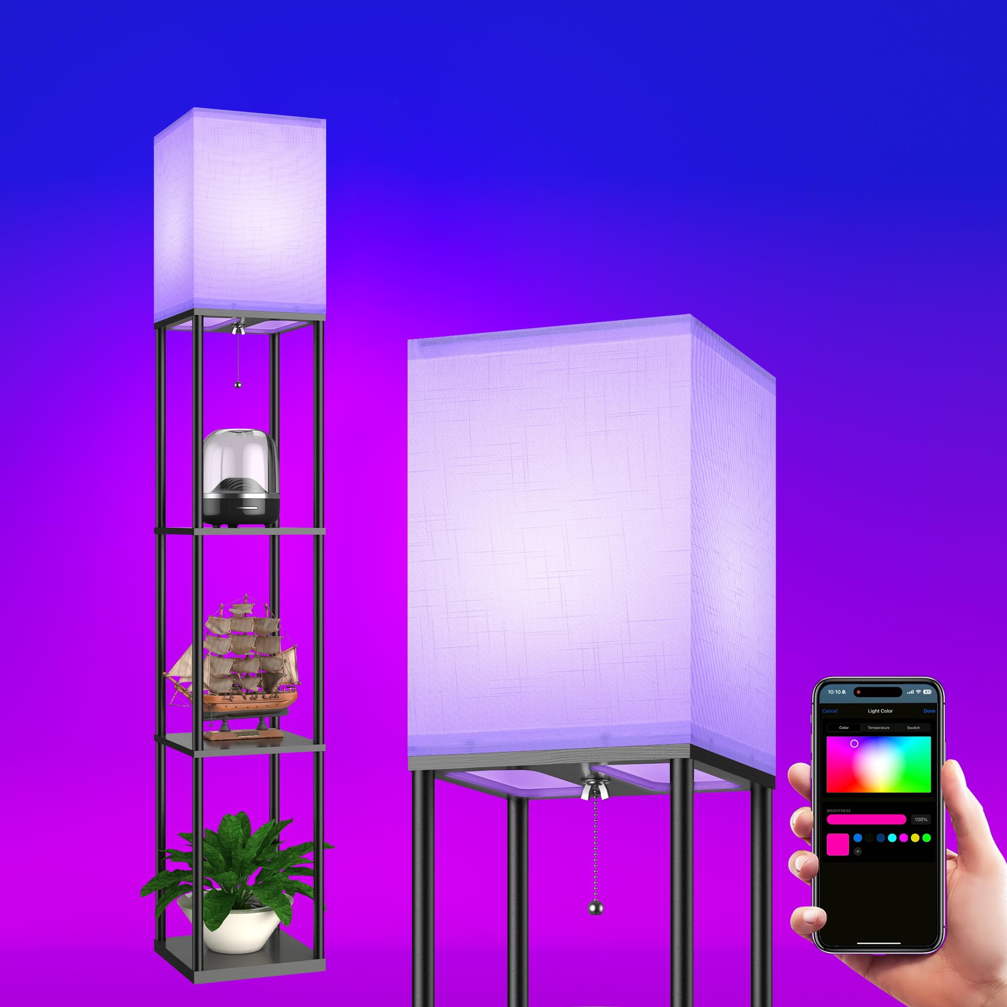 Floor Lamp With Shelves For Living Room With Matter Smart Led Light Bulb Works With Google Home/Alexa/Apple Home/Smartthings/Sir