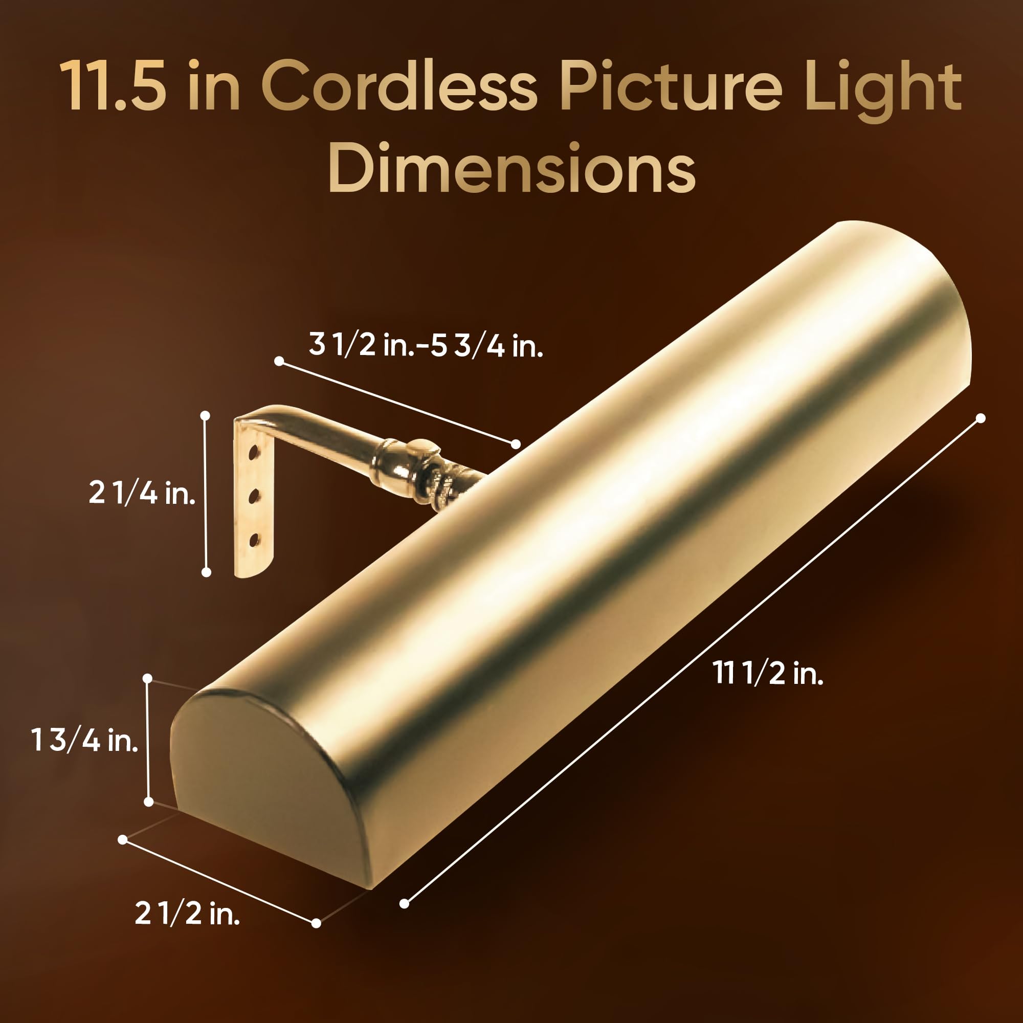 Concept Lighting Picture Light - Dimmable Battery Operated Art Light, 11.5" Polished Brass, Remote Control, Model 101L