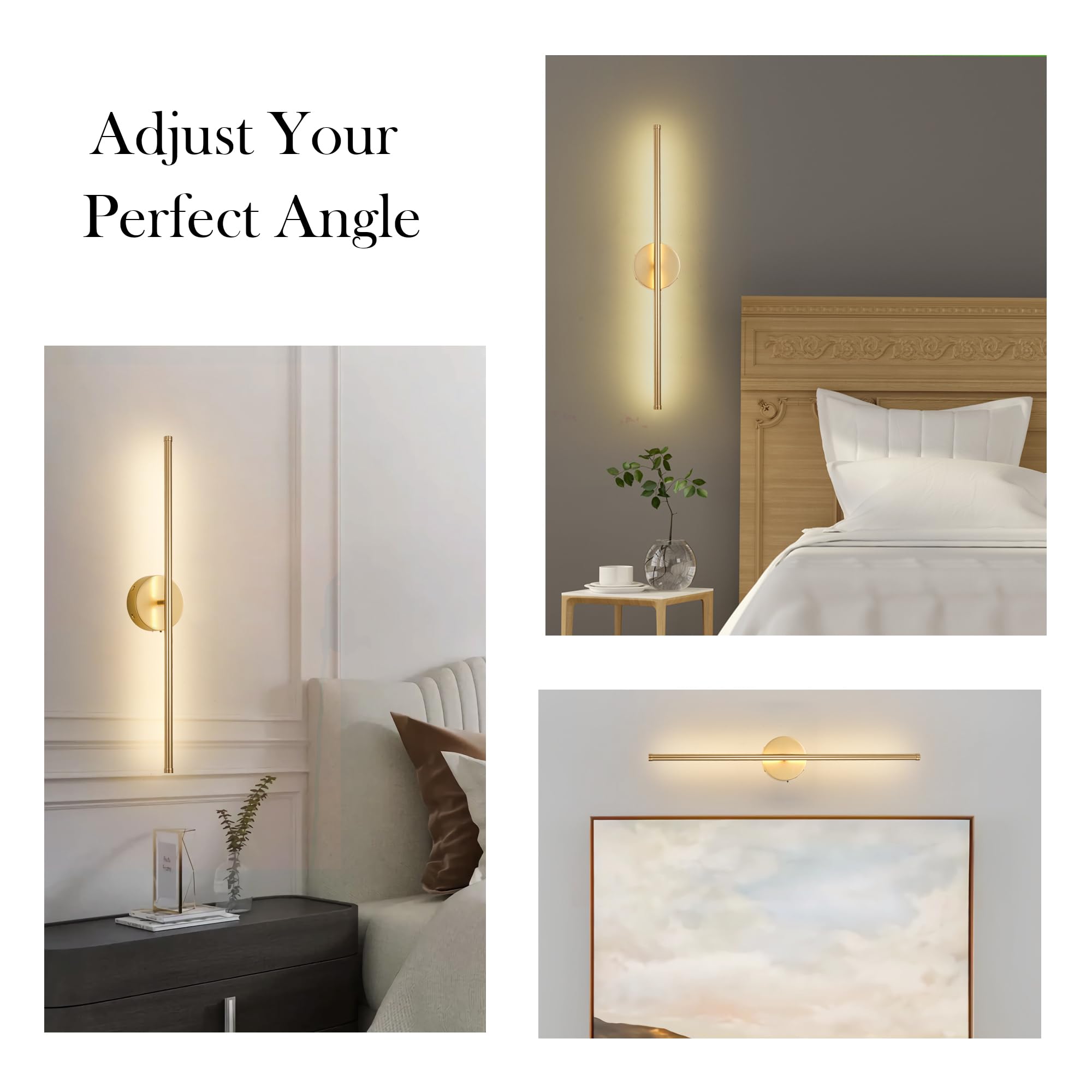 Kartoosh Battery Operated Wall Sconces  Dimmable Wall Sconces Set Of Two  350Rotate  3000K Led Gold Wireless Wall Light For Living Room  Bedroom  Hallway  32.2 Inch (2 Pack)
