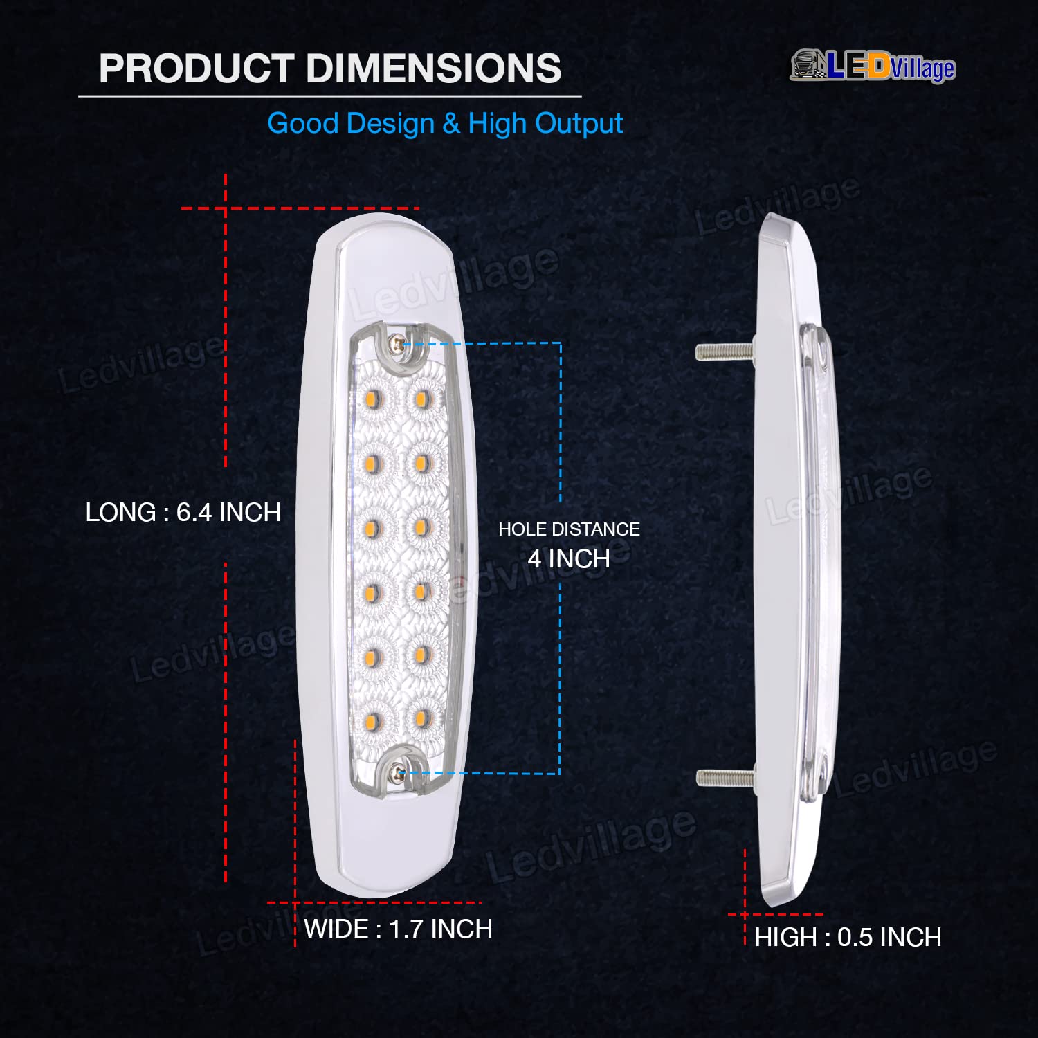 Ledvillage 20 Pcs 6.4 Inch Clear Lens Amber Led Side Marker Turn Signal Lights Clearance Parking Lamps For Truck Trailer Lorry Tow Rv W/Chrome Universal 12V Dc Bb12