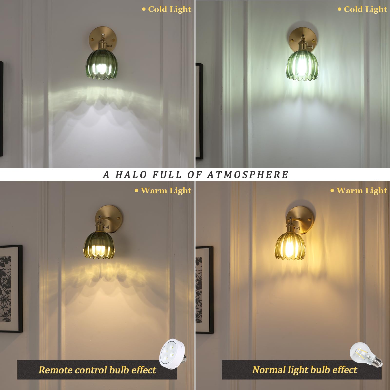 Shenmoyl Vintage Wall Sconces, Green Tulip Glass Lampshade, 1 Light Hardwired Modern Fixture for Bedroom and Doorway