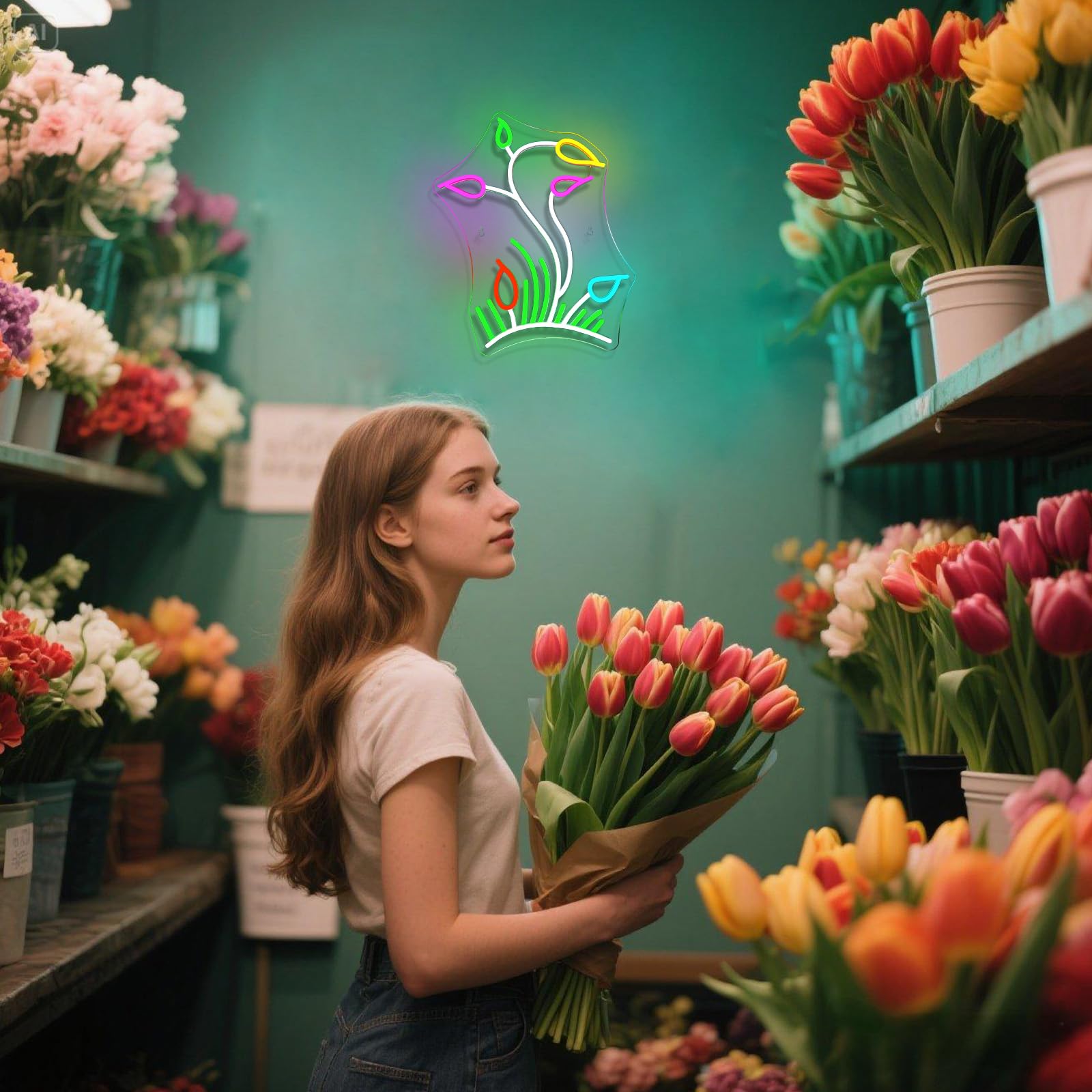 Dreamfort Flower Grasslands Neon Signs Tulips Led Neon Light For Wall Decor Flowers Shaped Light Up Sign For Bedroom  Christmas Gift  Shop  Teen Room  Lorists Dormitory