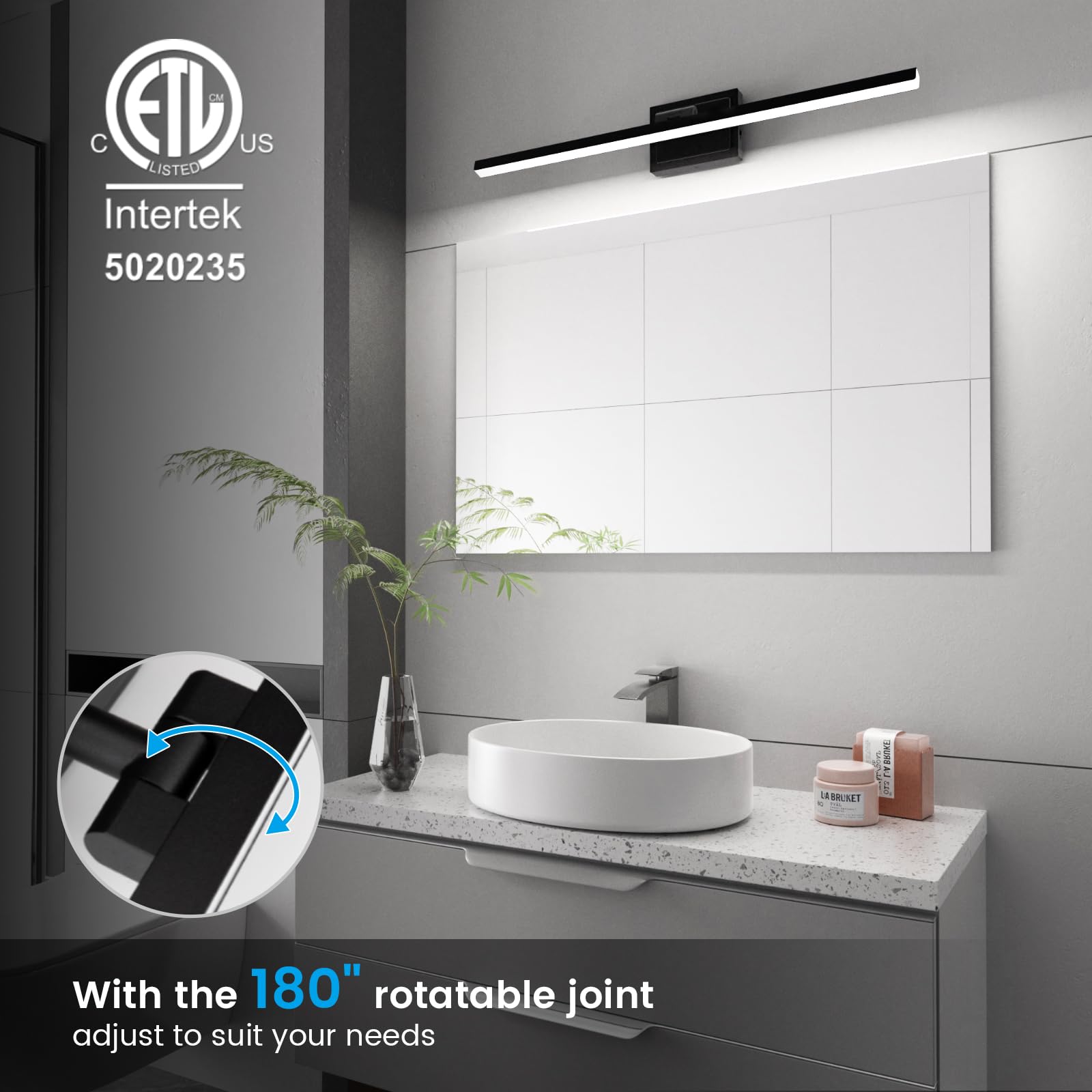 VOLISUN Bathroom Vanity Light 18W Dimmable 5CCT, 31.5 inch Black Fixture, Rotatable, Model 21317ZM