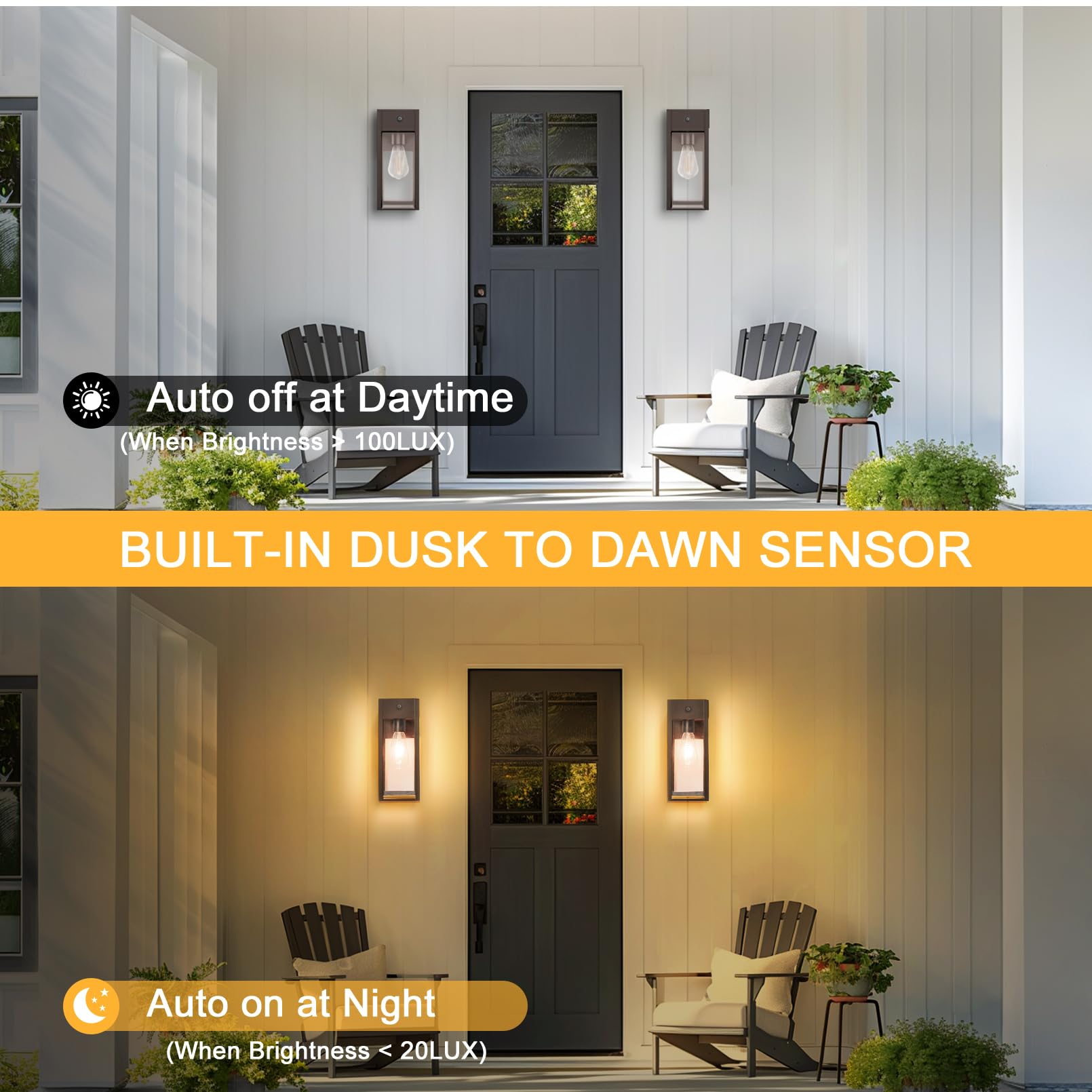OYKYOHEI Outdoor Wall Mount Light Fixture, Dusk to Dawn, Bronze, Metal, Ideal for Porch and Garage
