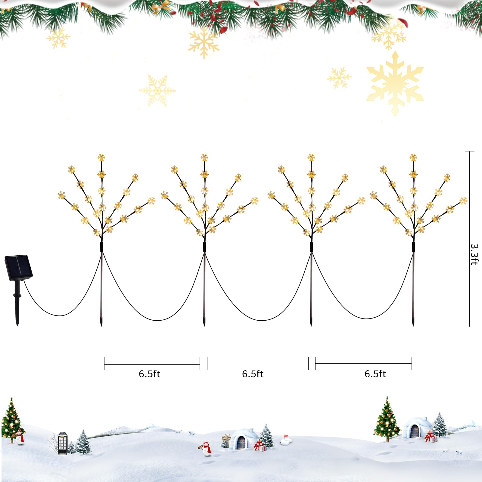 Tailerri Solar Christmas Pathway Lights For Outside  4 Pack Artificial Tree Snowflake Stake Lights  Waterproof Christmas Decorations For Yard Garden Patio Party Winter Decor (Warm White)