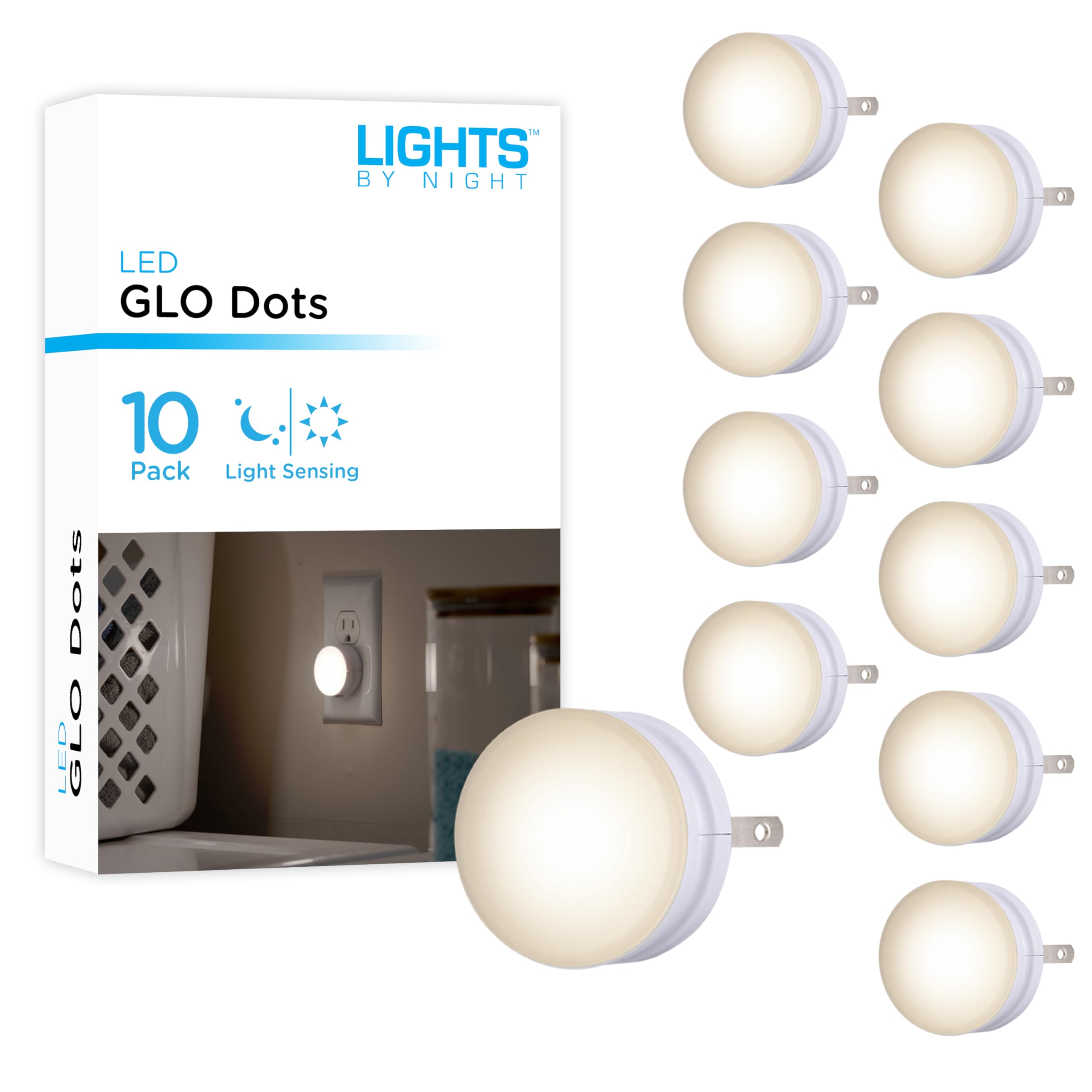 Lights By Night Mini LED Night Light, Dusk to Dawn Sensor, Warm White, 10 Pack, Model 55166