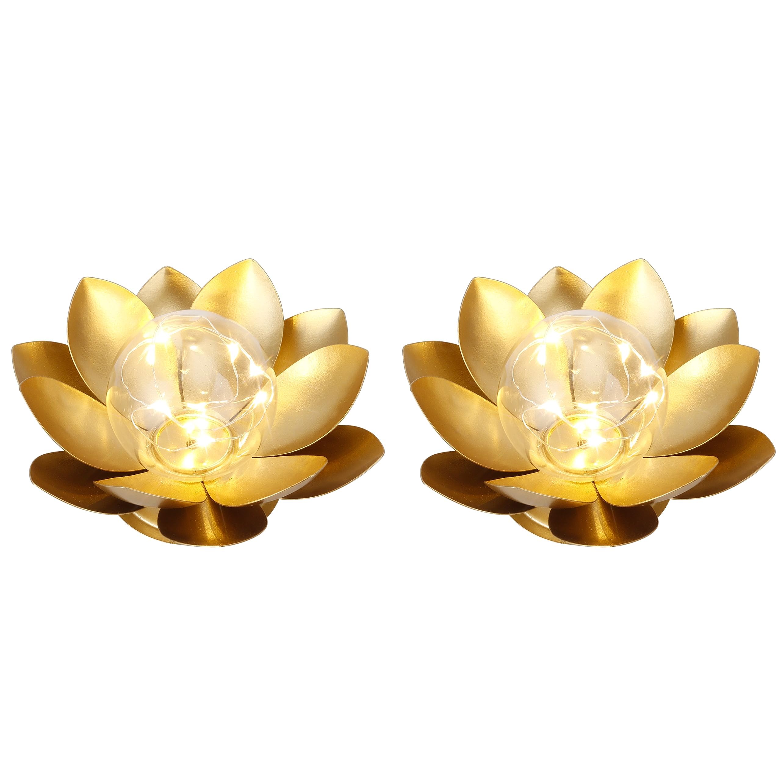 JHY DESIGN Set of 2 Gold Lotus Table Lamp Battery Powered 6Tall Cordless Lamp Light Battery Operated Great for Living Room Bed