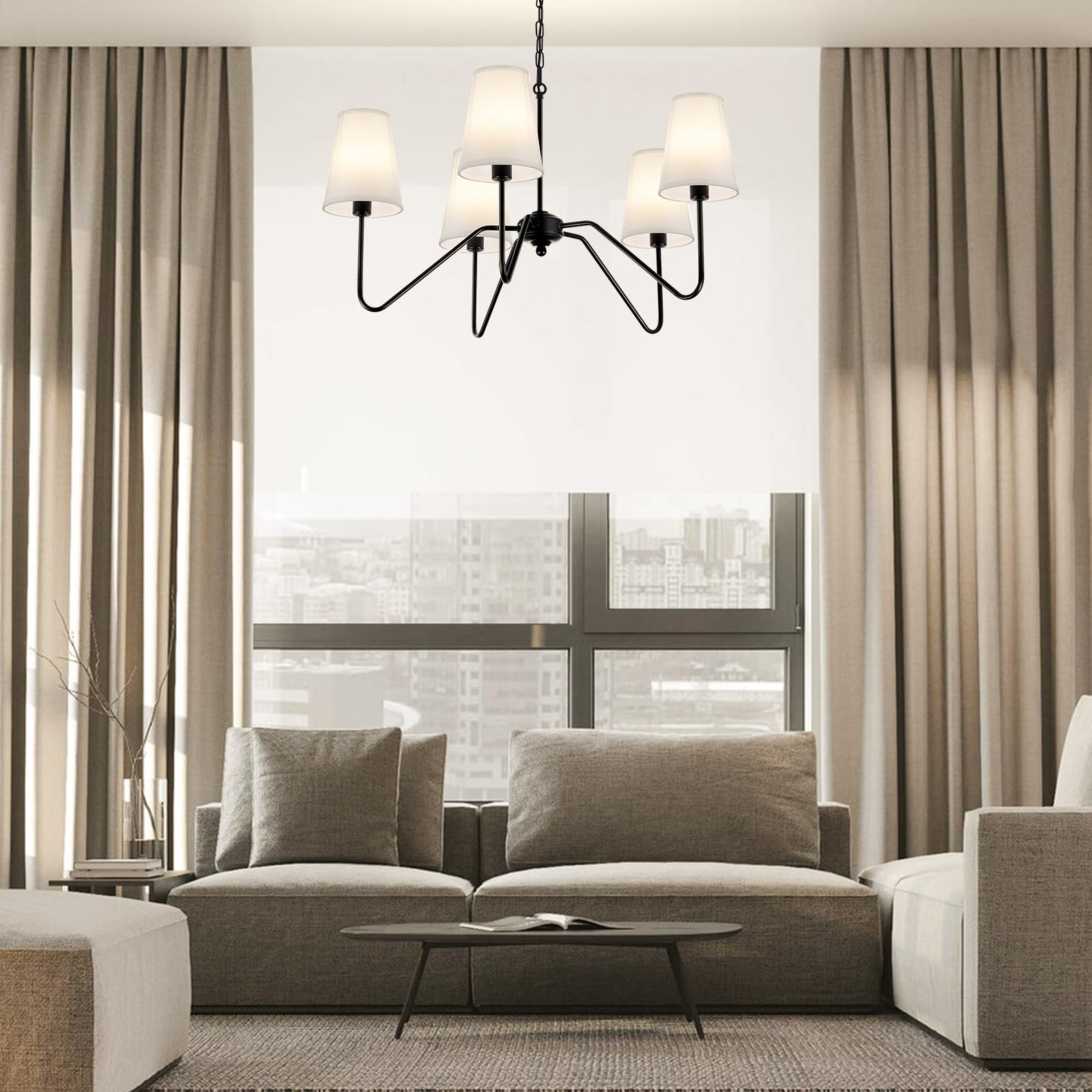 Jsdorsy Chandeliers For Dining Room  Modern Pendant Light Fixture Over Table With White Shade Classic Ceiling Hanging Lighting For Living Room Hallway Bedroom  5-Arm  30 Dia  Height Adjustable
