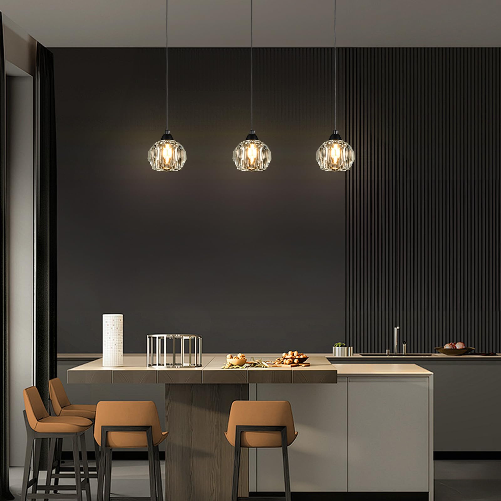 Weesalife Crystal Pendant Light Fixture, 1-Light, Black Modern Design for Dining Room, Kitchen Island, Model A8817