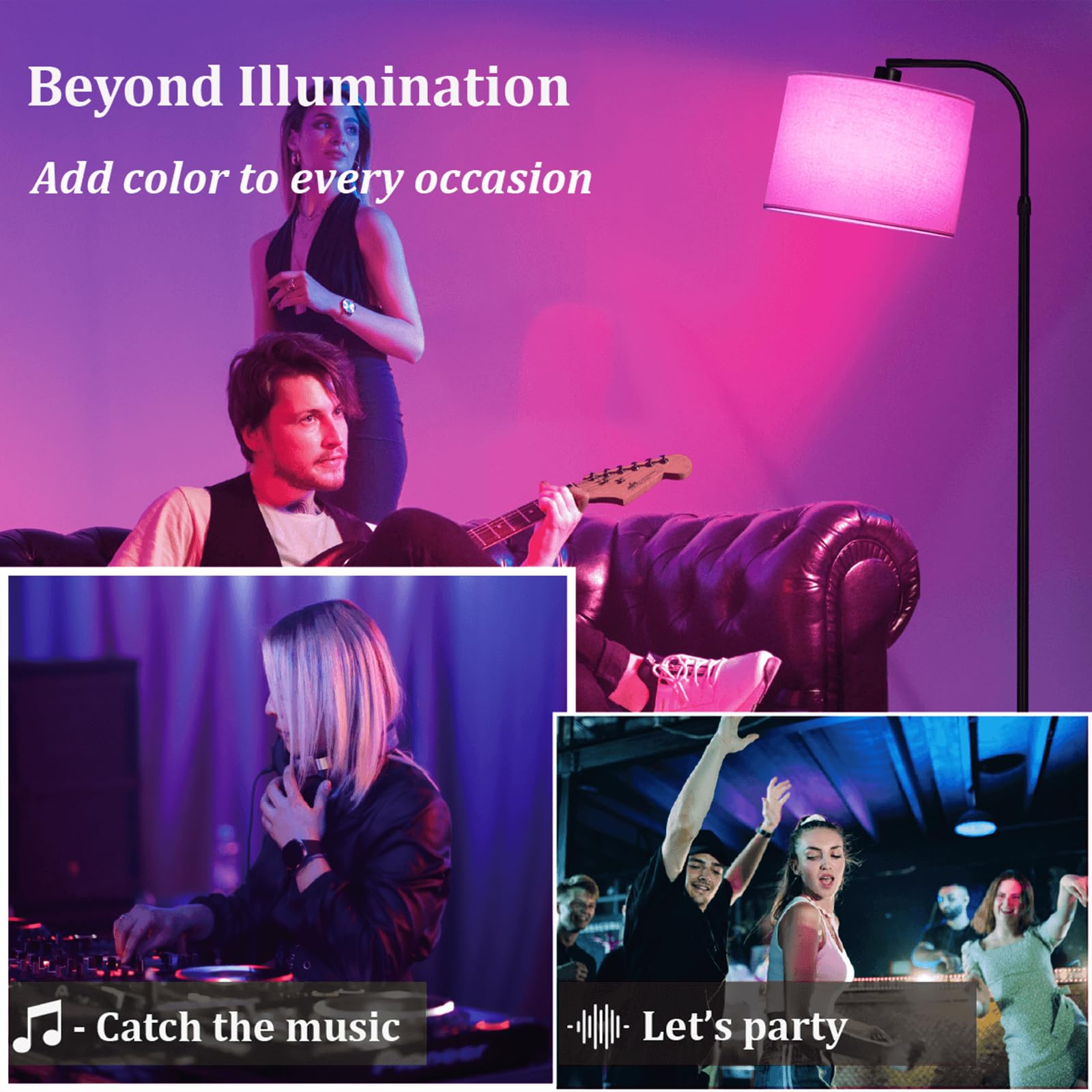 FINNCHY Black Floor Lamp with Remote Control, 1200 Lumens Adjustable Height Arc Floor Lamps for Living Room, Black Standing Lamp