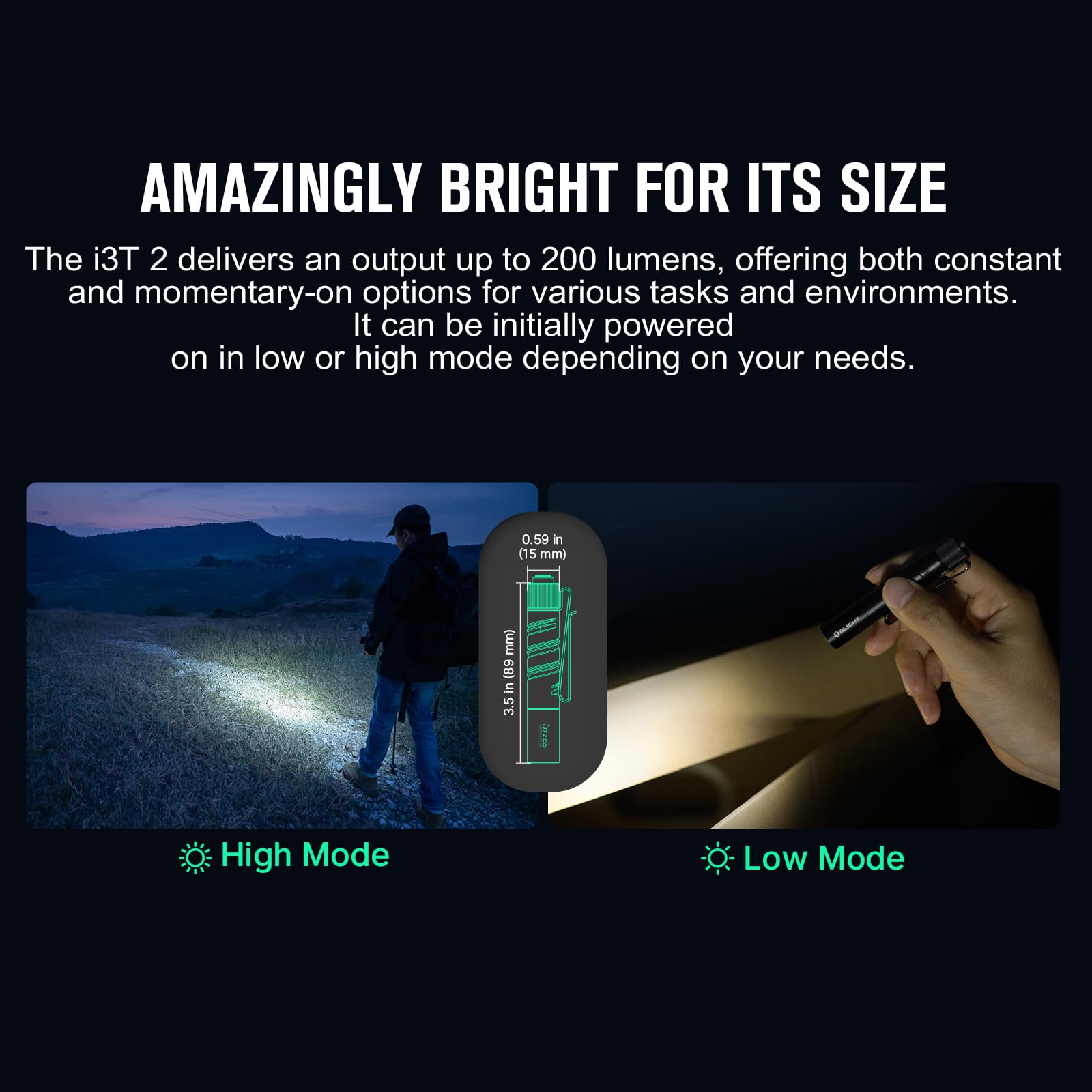 Olight I3T 2 Eos Pocket Edc Flashlight, 200 Lumens Compact Bright Handheld Flash Lights, Dual-Output Tail Switch With Aaa Batter