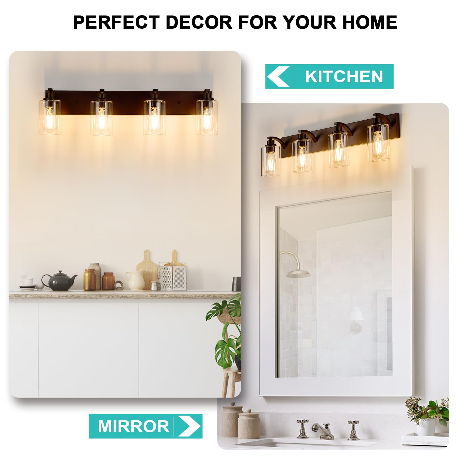 Alaislyc 4-Light Bathroom Light Fixtures Modern Orb Vanity Lights For Bathroom Lighting Fixtures Over Mirror With Clear Glass Shade For Cabinet Mirror Bedroom Hallway