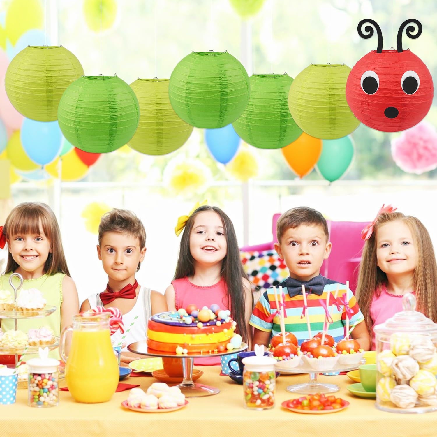 7Pcs Caterpillar Paper Lanterns Red Green Paper Lanterns With Eyes Mouth For School Classroom Decoration Birthday Party Decorati