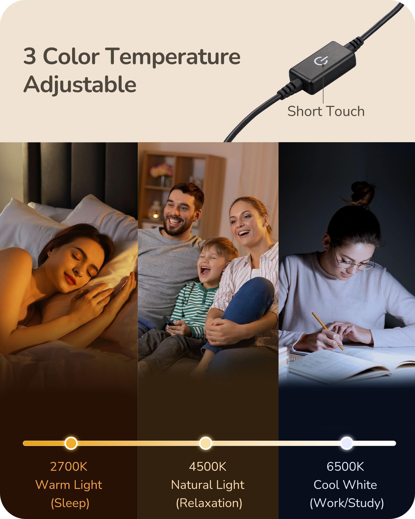 EDISHINE LED Table Lamp, Minimalist Design, 3 Dimmable Color Temperatures, Black Aluminum Finish, 6W