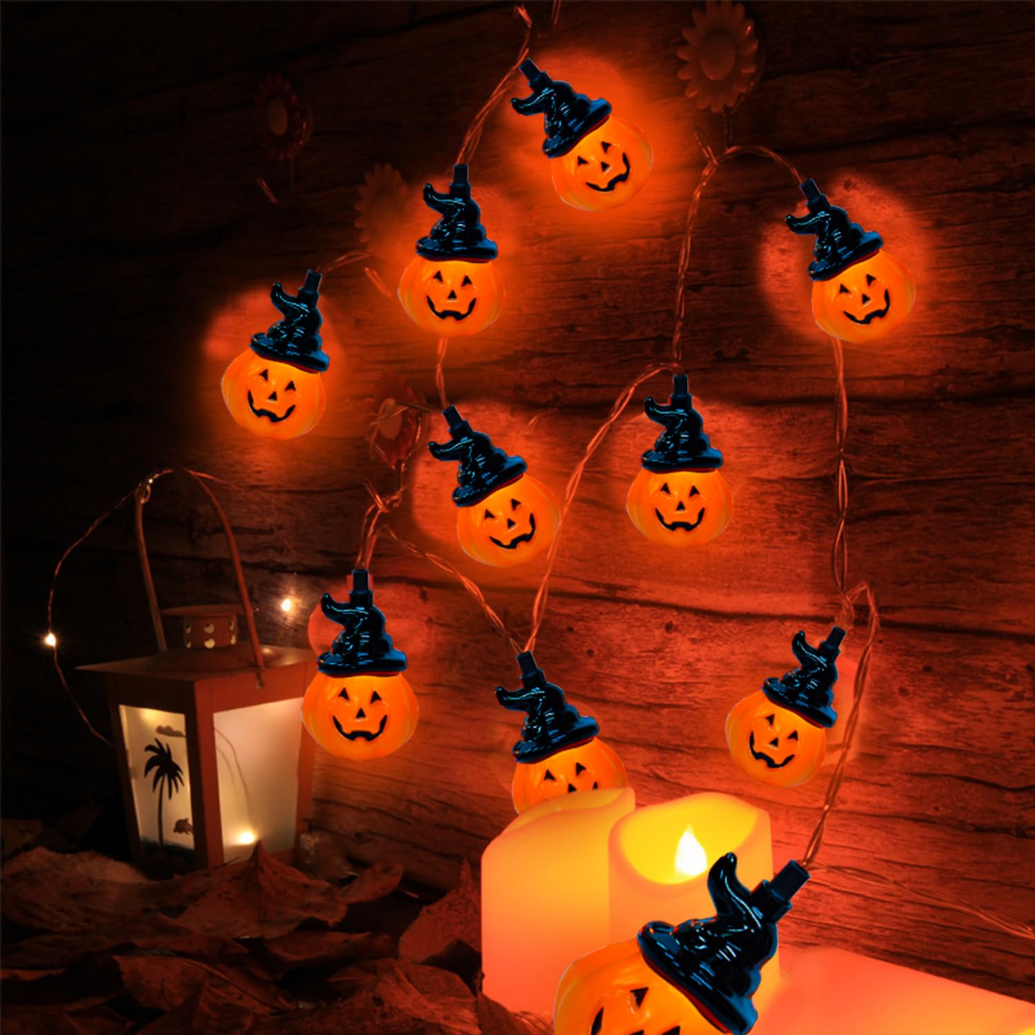 Pasuto Halloween Decorations Lights - Pumpkin String Lights With 10Pcs Cute Pumpkin Lantern Lights, 8.5Ft Jack-O Lantern Lights, Perfect As Halloween Home Party Yard Wall Door Decor Lights