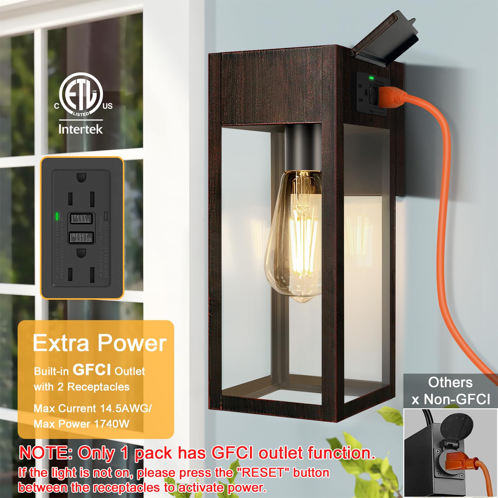 OYKYOHEI Outdoor Wall Sconce, Waterproof Metal Lantern Light with GFCI Outlet, Antique Black and Bronze Gold, Model OYKYOHEI-001