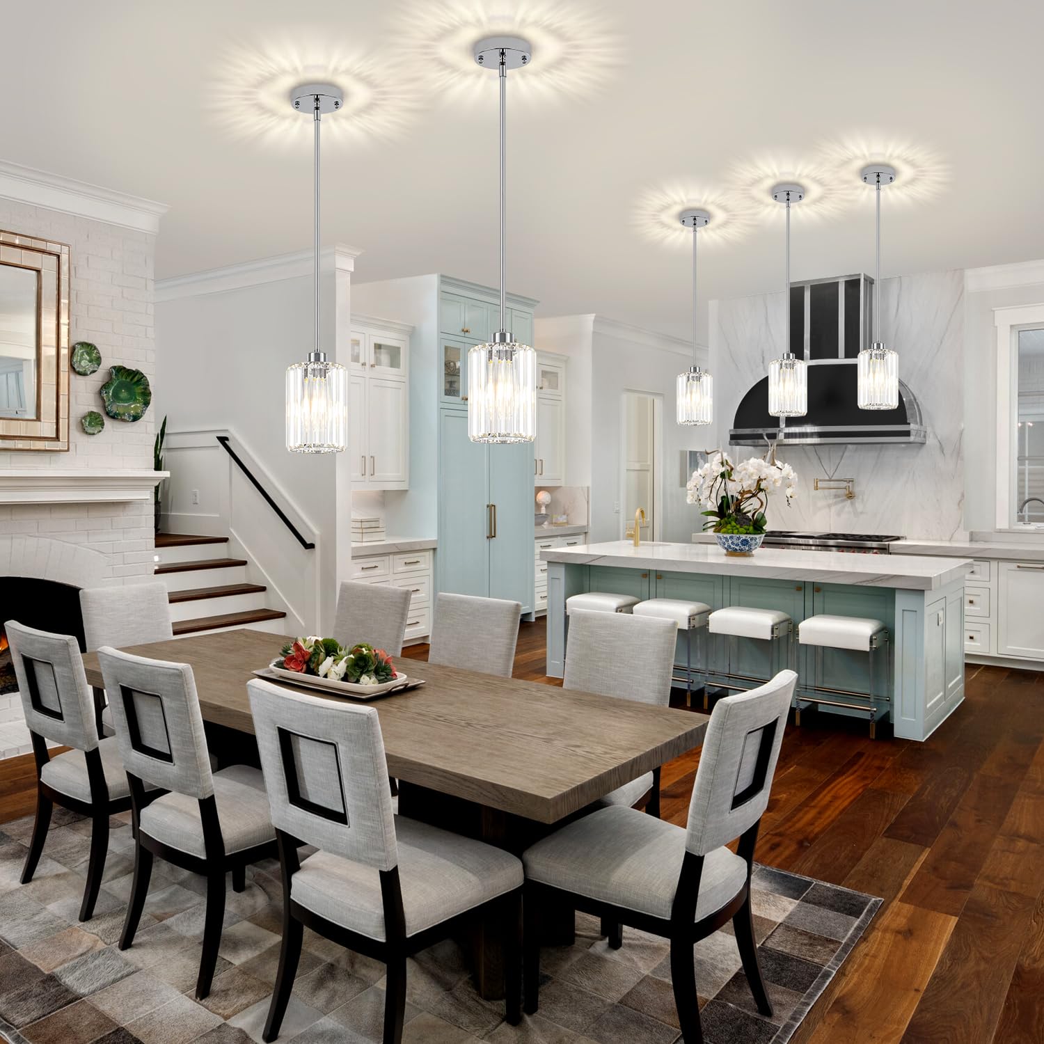 Zsmihdoh Chrome Pendant Lights  Modern Crystal Pendant Lighting For Kitchen Island  Mini Kitchen Chandeliers Hanging Pendant Lights For Bedroom Dining Room Hallway