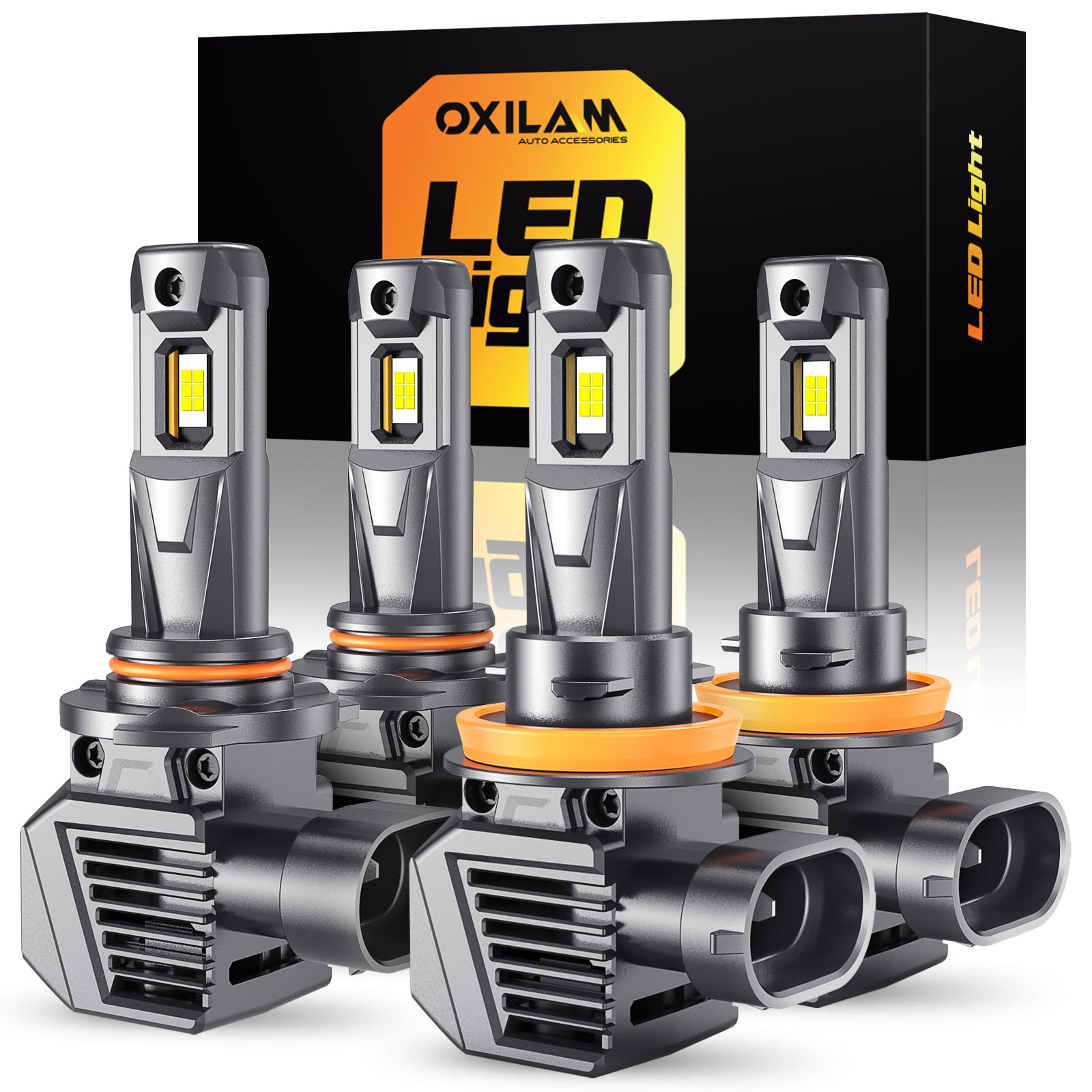 OXILAM H11 9005 LED Light Bulbs Combo, 82000LM, 6500K Cool White, H11+9005, Aluminum, Pack of 4