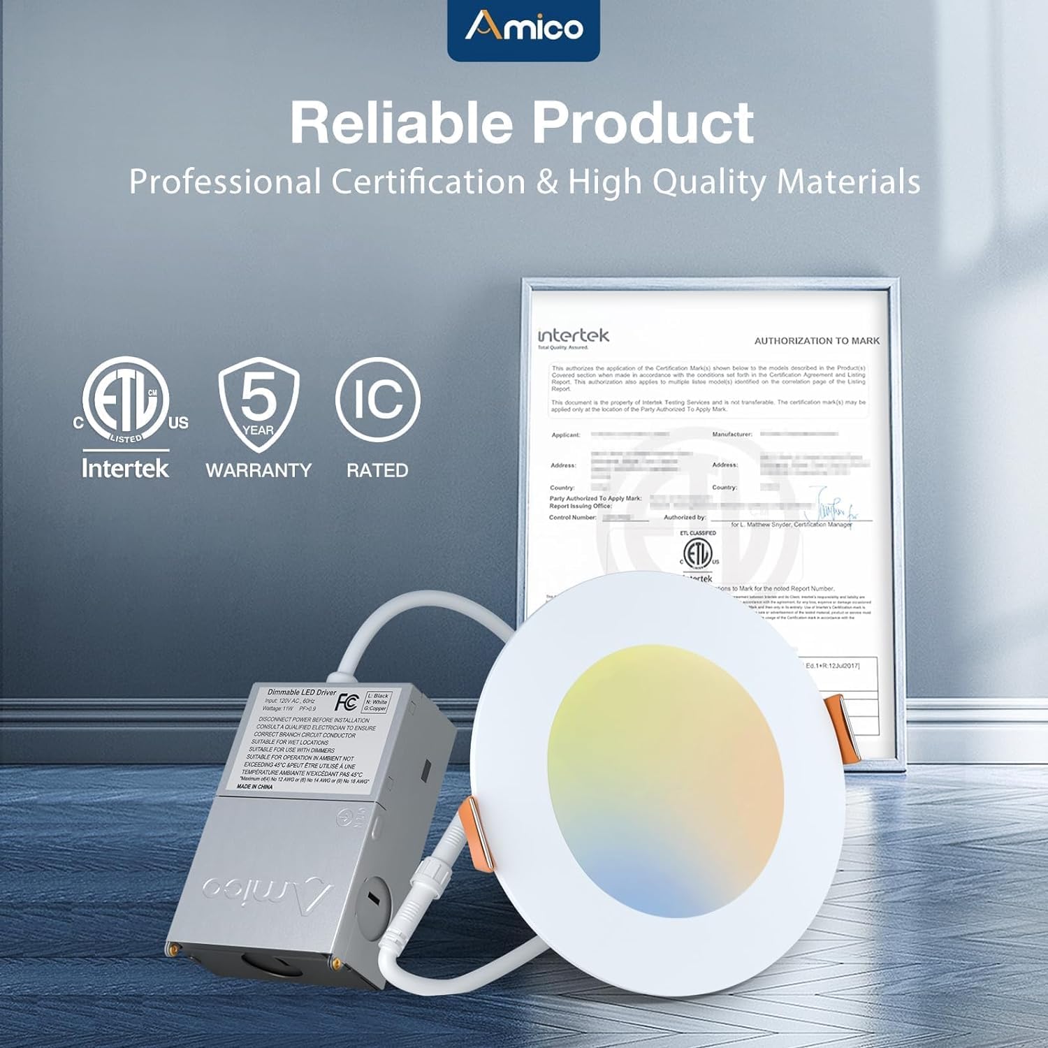 Amico 48 Pack 4 Inch Ultra-Thin LED Recessed Light, 5CCT Dimmable, 700LM, Model HS-STC509WH, 2700K-