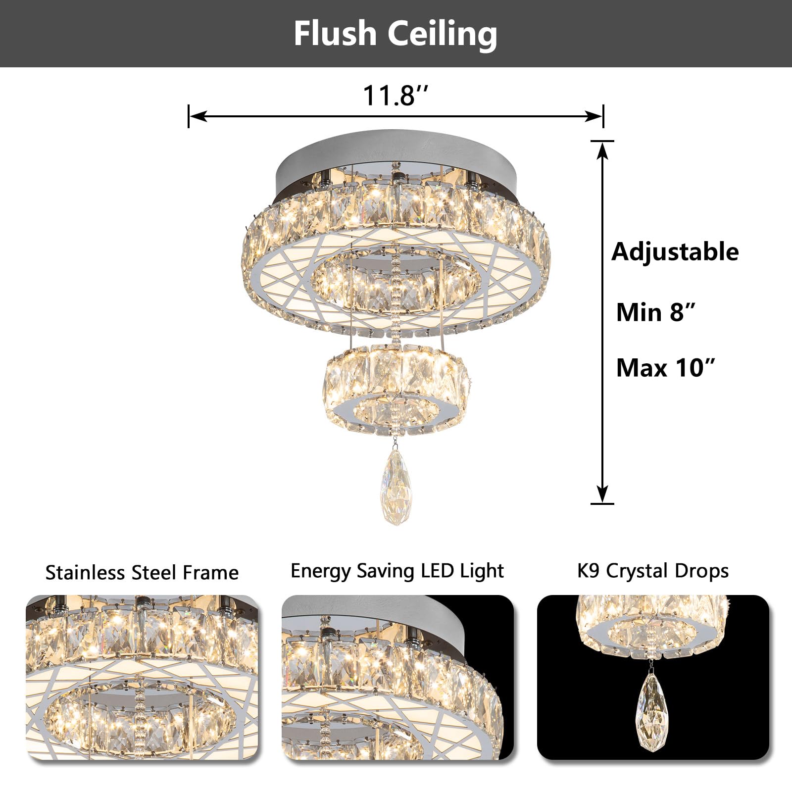 Haixiang Modern Glam Ceiling Chandelier Bedroom Light Fixtures Crystal Flat Sloping Ceiling Lights For Hallway Kitchen Dining Ro