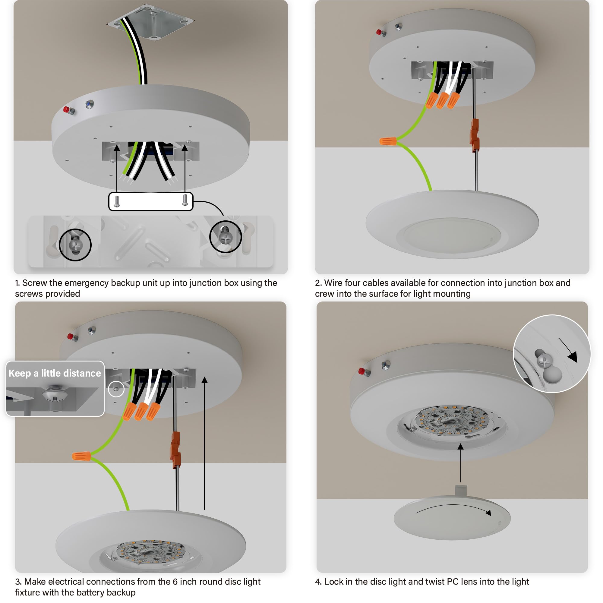 JULLISON LED Emergency Disk Light Kit, 6 Inch, Dimmable, 15W, 1000lm, 5CCT, ETL & Wet Rated, White, Model E