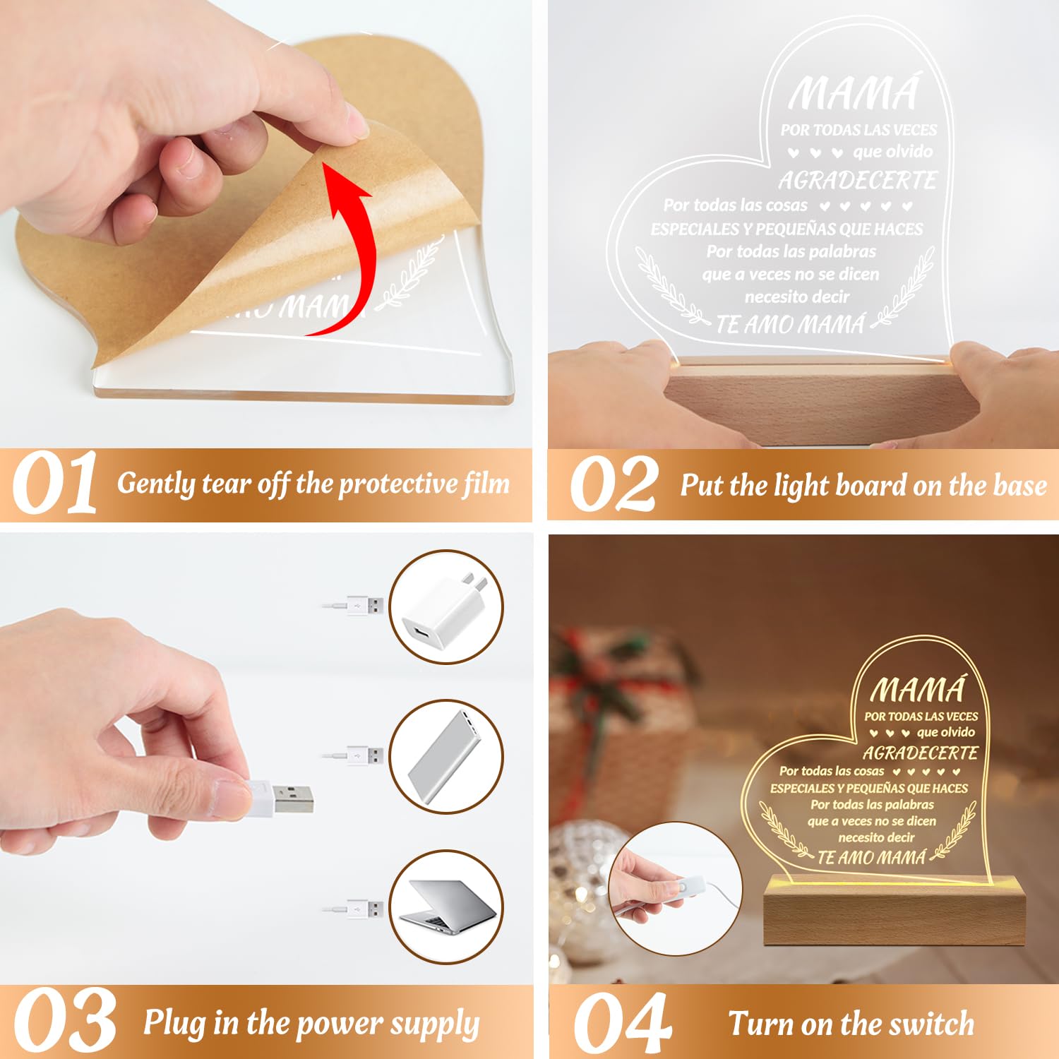 Regalos para Mam   - Engraved Wooden Base Lamp, Regalo de CumpleaOs para Mam   Mujers, Regalos para Mujer, Gifts for Mom