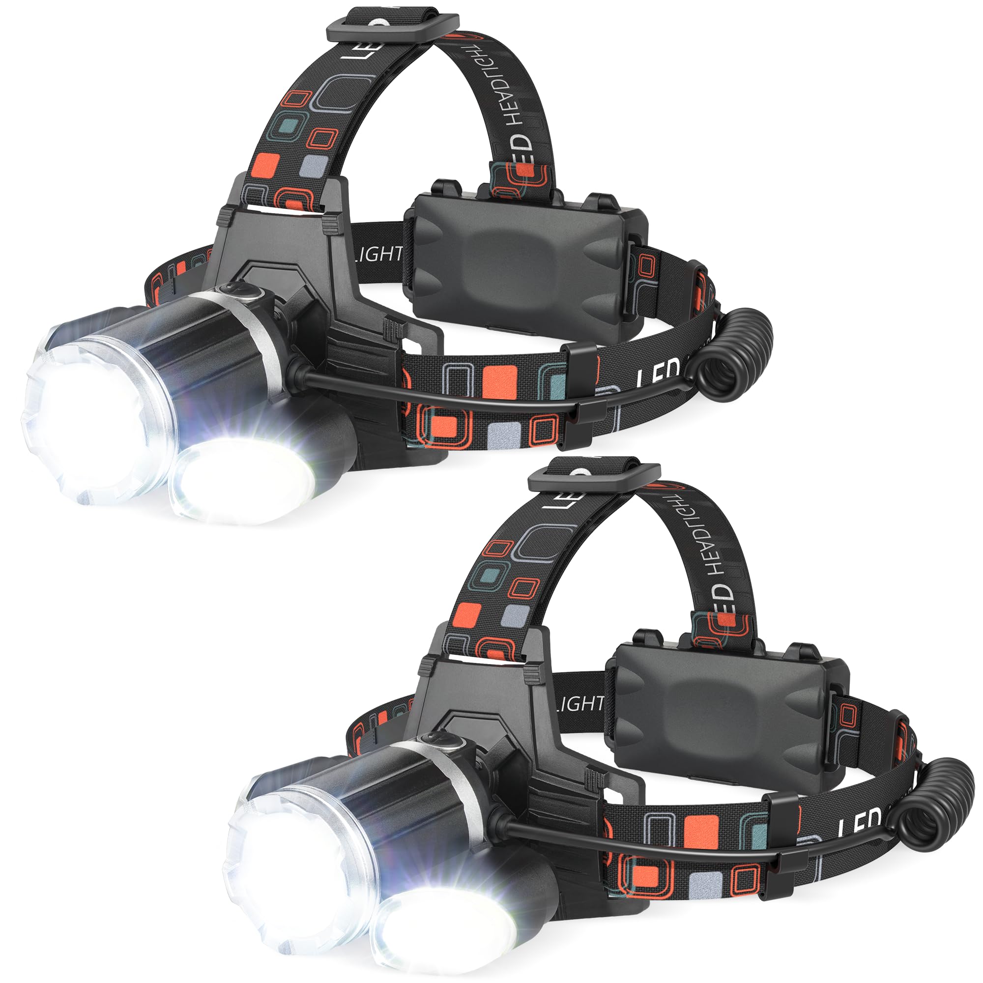 Bobkid 2 Pack Headlamp Rechargeable, 1500 High Lumen Head Lamp, Super Bright Led Head Light Camping Accessories With Red Light, 