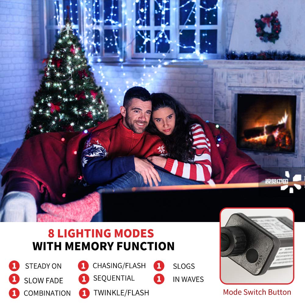 MZD8391 Christmas Lights 105FT 300 LEDs 8 Modes Indoor Outdoor UL Listed White Model QL300AE