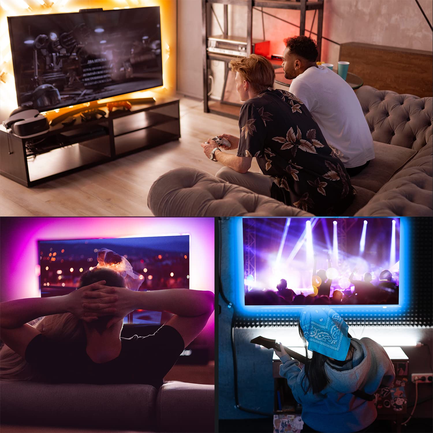 Volivo Led Lights For Tv Led Backlight 15Ft, Bluetooth Led Strip Lights For 65-75 Inch Tv Behind With Remote Control, Usb Rgb Color Changing Music Sync Tv Led Light Diy Home Decor