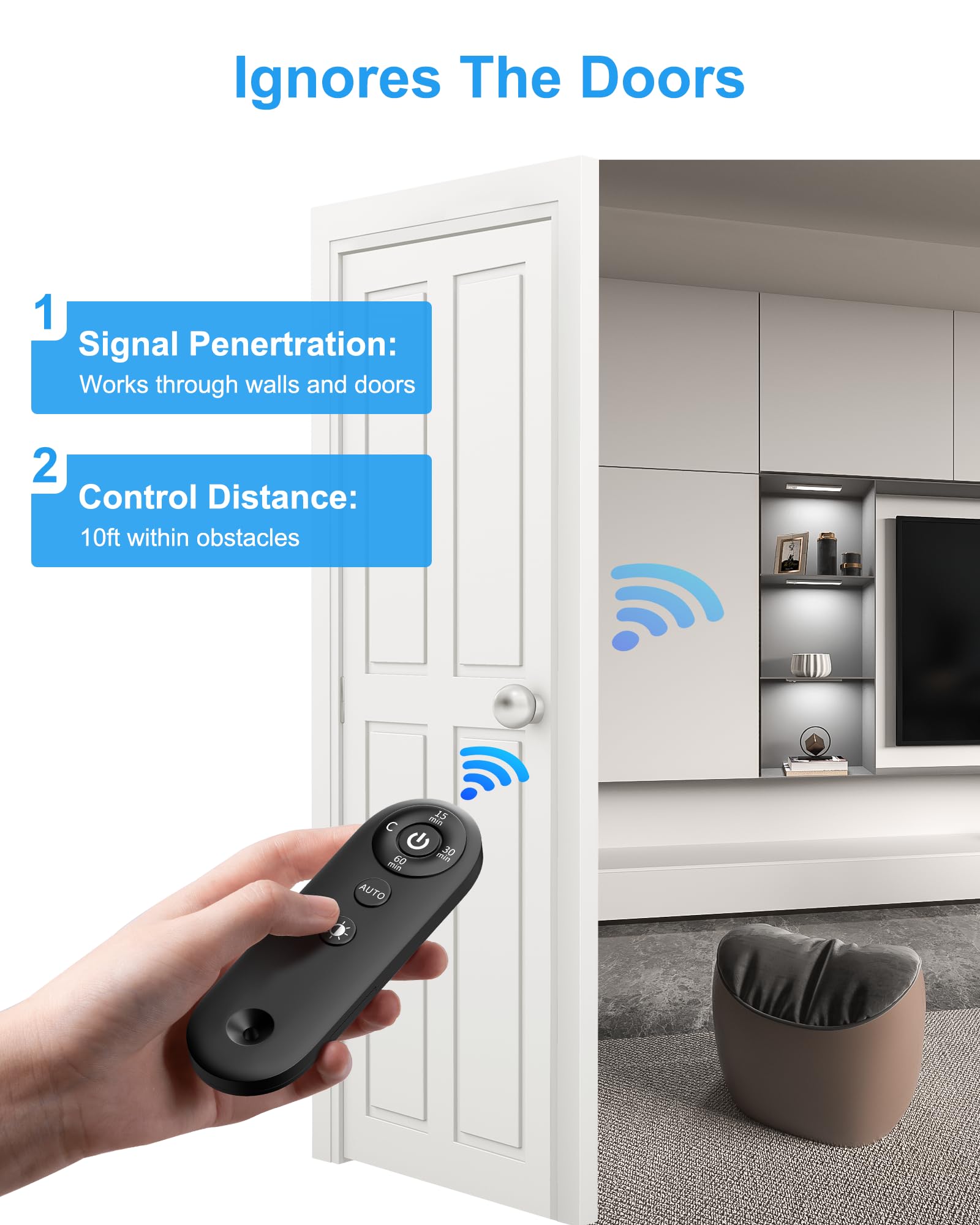 Vovamo Motion Sensor Lighting Indoor with Remote Control,9.8 Rechargeable Under Cabinet Lights, Magnetic Closet Lights Battery O