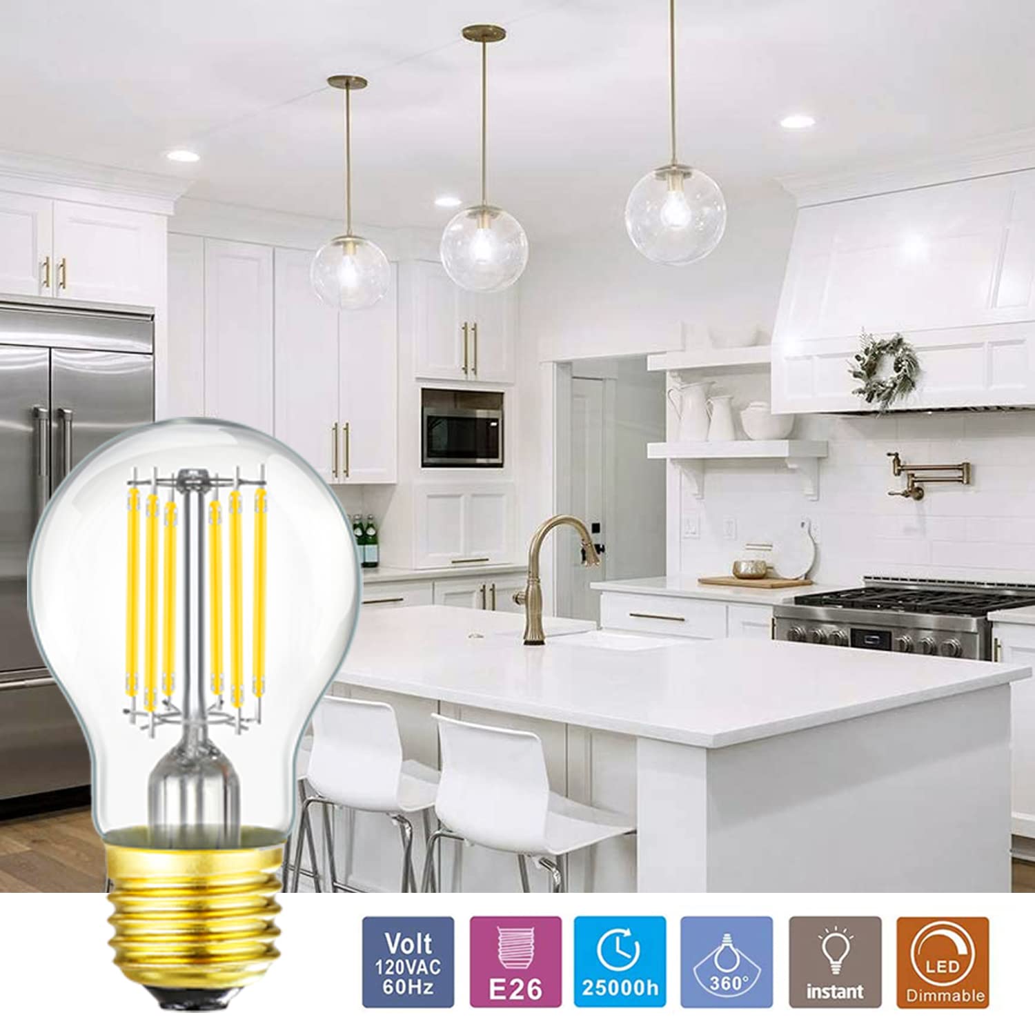 Leools A15 LED Bulb 8W, 75W Equivalent, Neutral White 4000K, Glass, Pack of 6