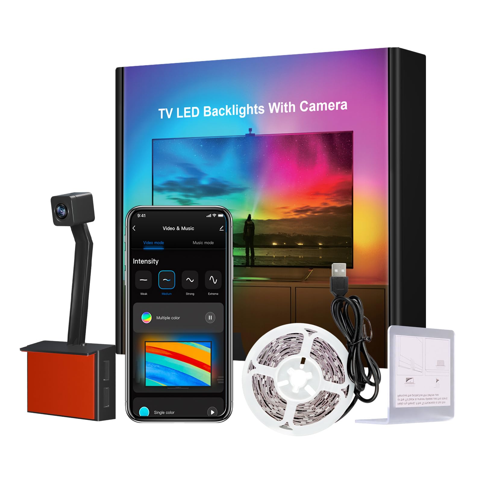 GUPUP Smart TV LED Backlight, 12.5ft USB Sync for 55-65 inch TVs, Model WFDS2022815, Vinyl Material