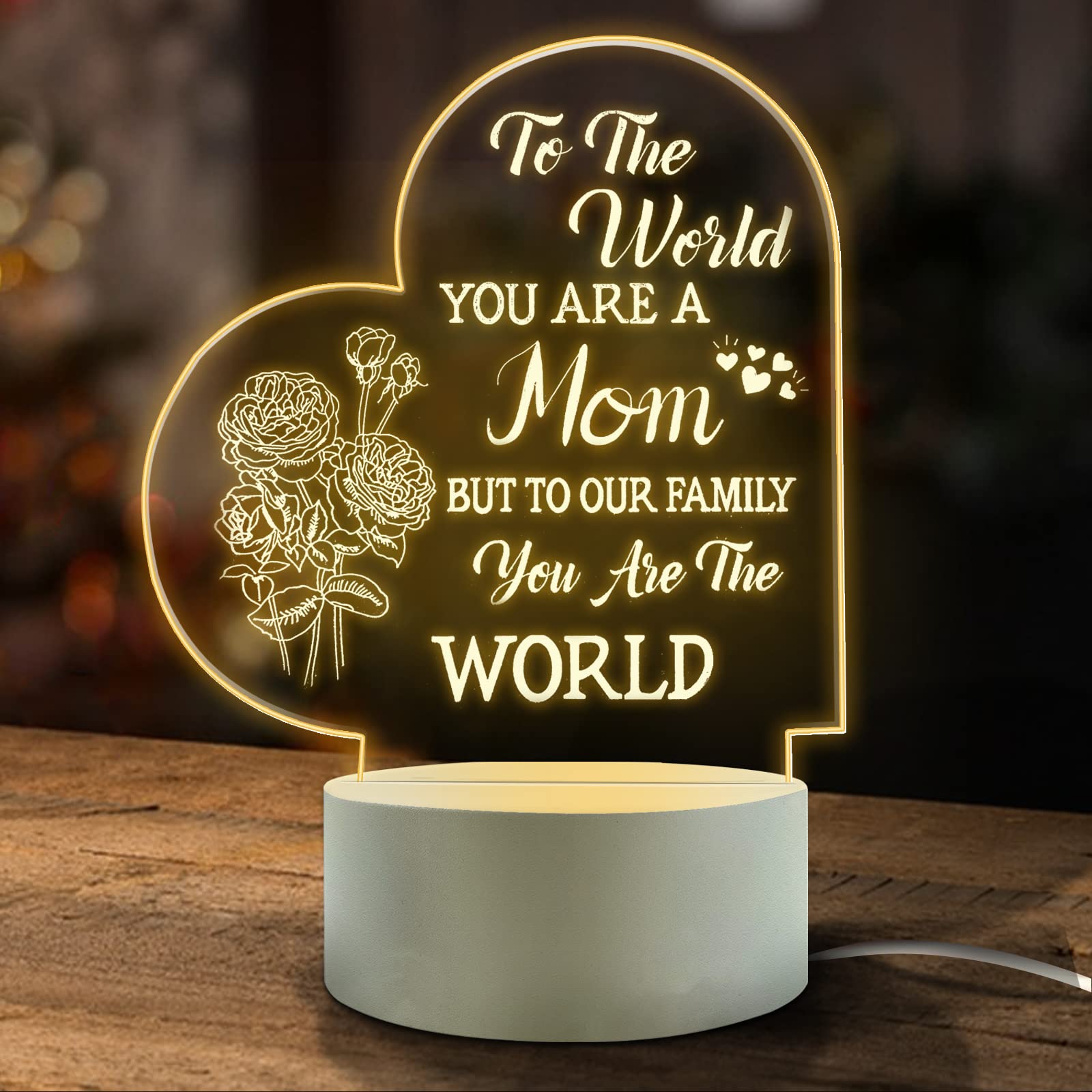 FEBDEY 3D Effect Night Light - Heart Shape, Plastic, Send Mom - Best Mom Gifts for Birthday, Room Decoration