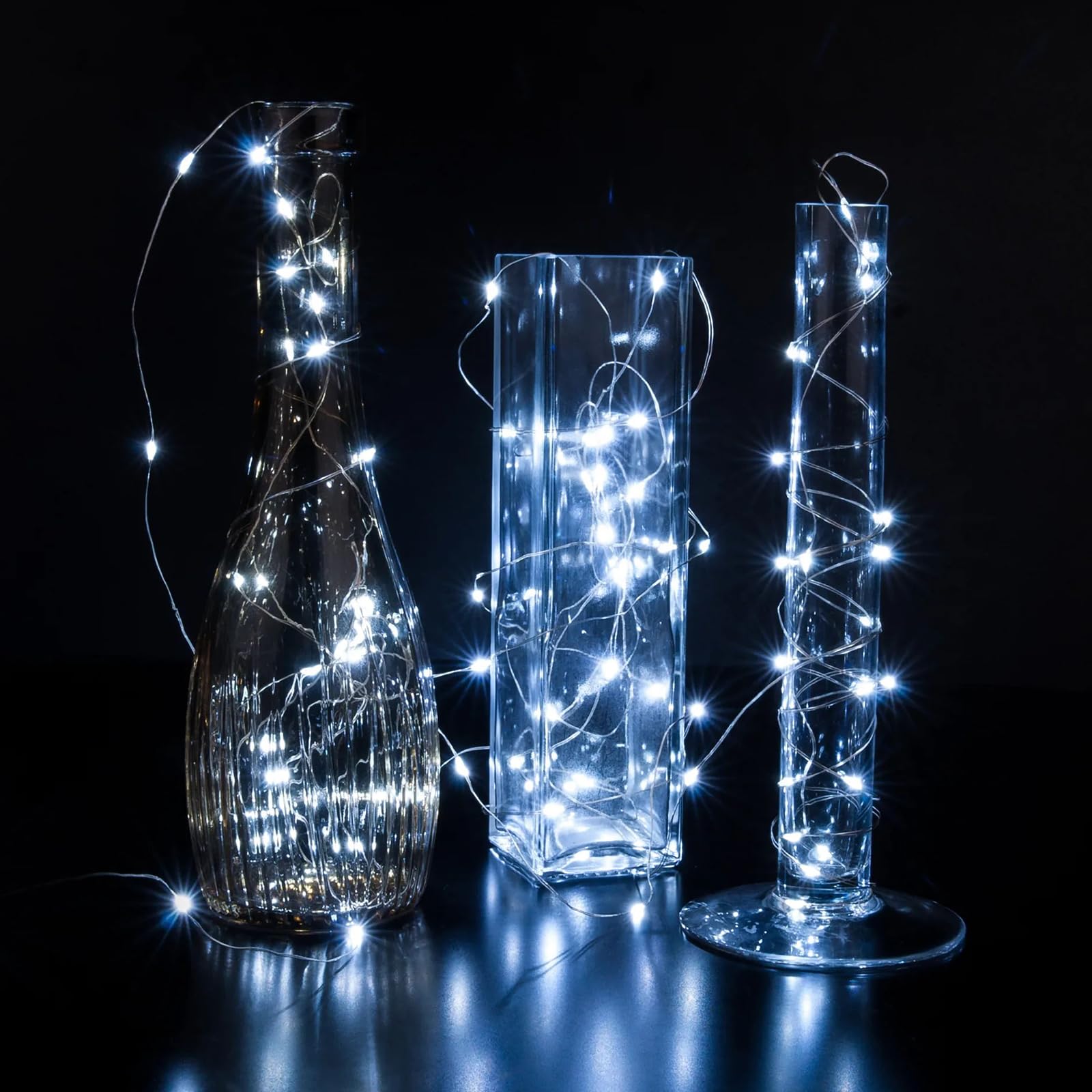 chzk 100 Pack Fairy Lights 7Ft 20 LED Twinkle String Lights Battery Operated Waterproof Cold White A01-Mini