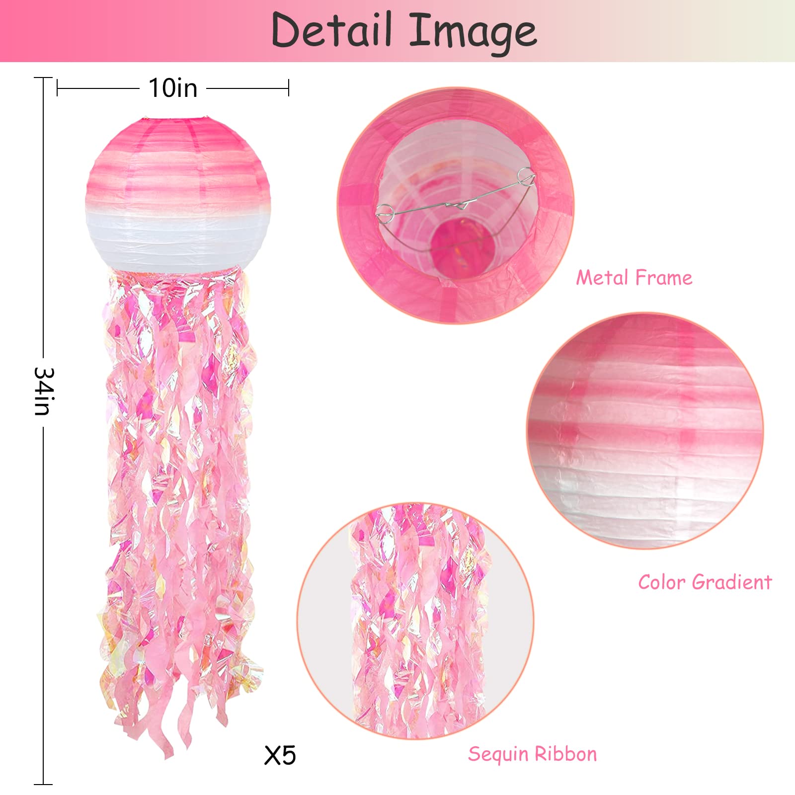 Adlkgg Hanging Jelly Fish Paper Lanterns, Gradient Colorful Pink Paper Lanterns For Mermaid Theme Party Under The Sea Ocean Birt