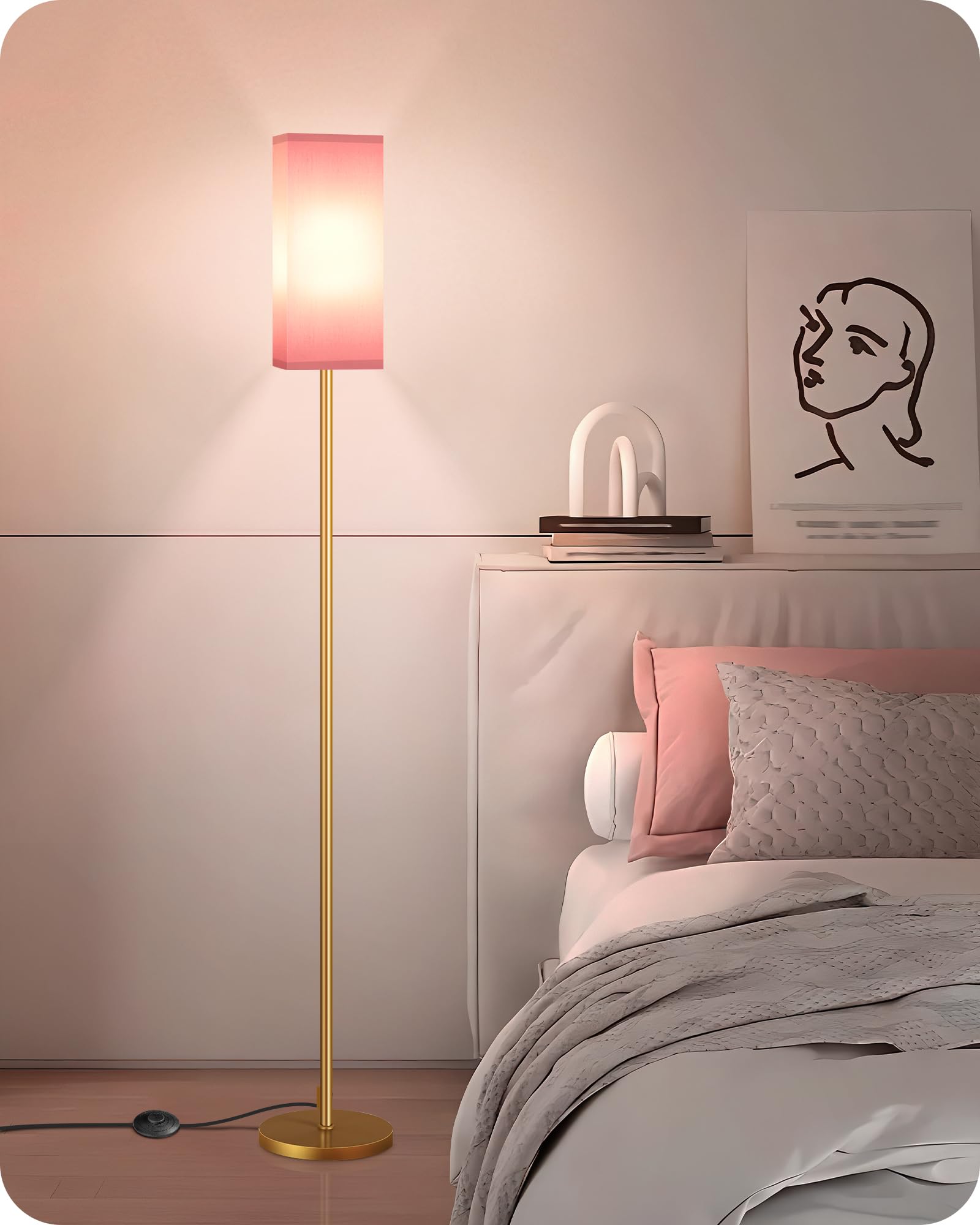 GOEBLESON Floor Lamp, Modern Standing Lamp with Foot Switch, Metal, Pink and Gold, Model DP07LDP205, 2Pack
