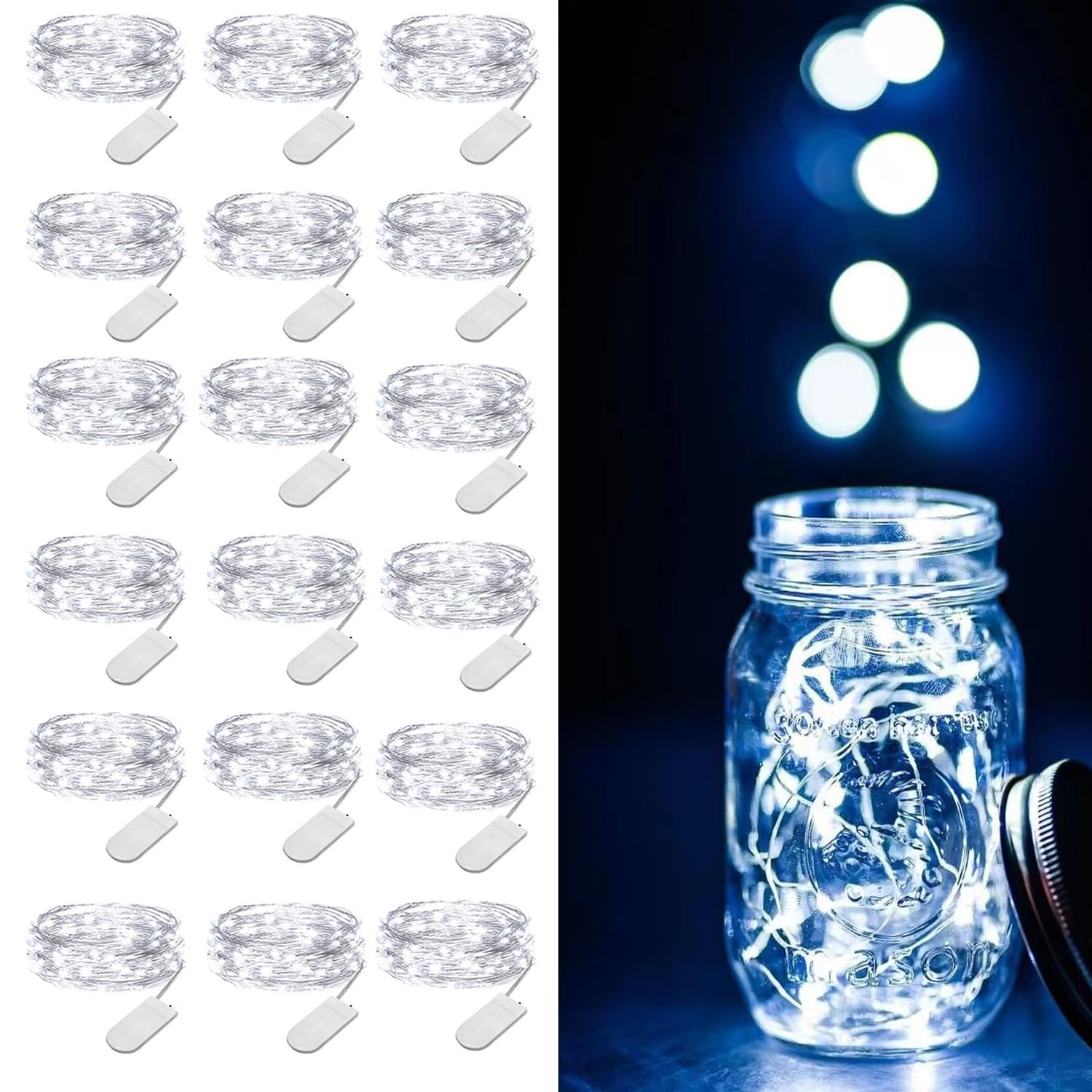 Ledikon 18 Pack Led Fairy Lights Battery Operated String Lights - 3.3Ft 20 Led,Silver Wire Cool White | Wedding,Party Centerpieces,Table Decor,Diy Crafts,Halloween,Christmas,Mason Jars Décor